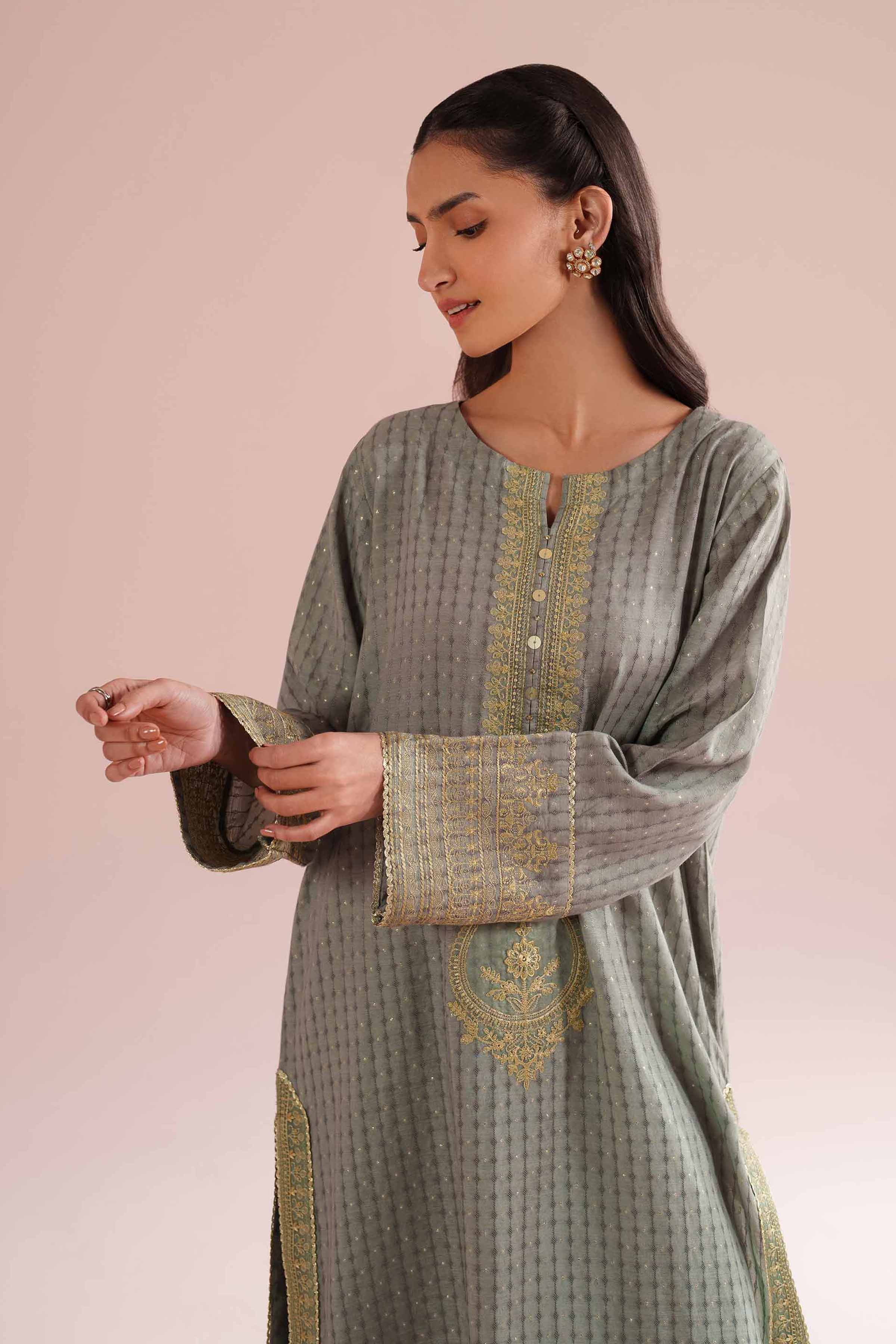 Nishat UK - Green Embroidered Lurex Dyed 2-piece ready to wear Dress