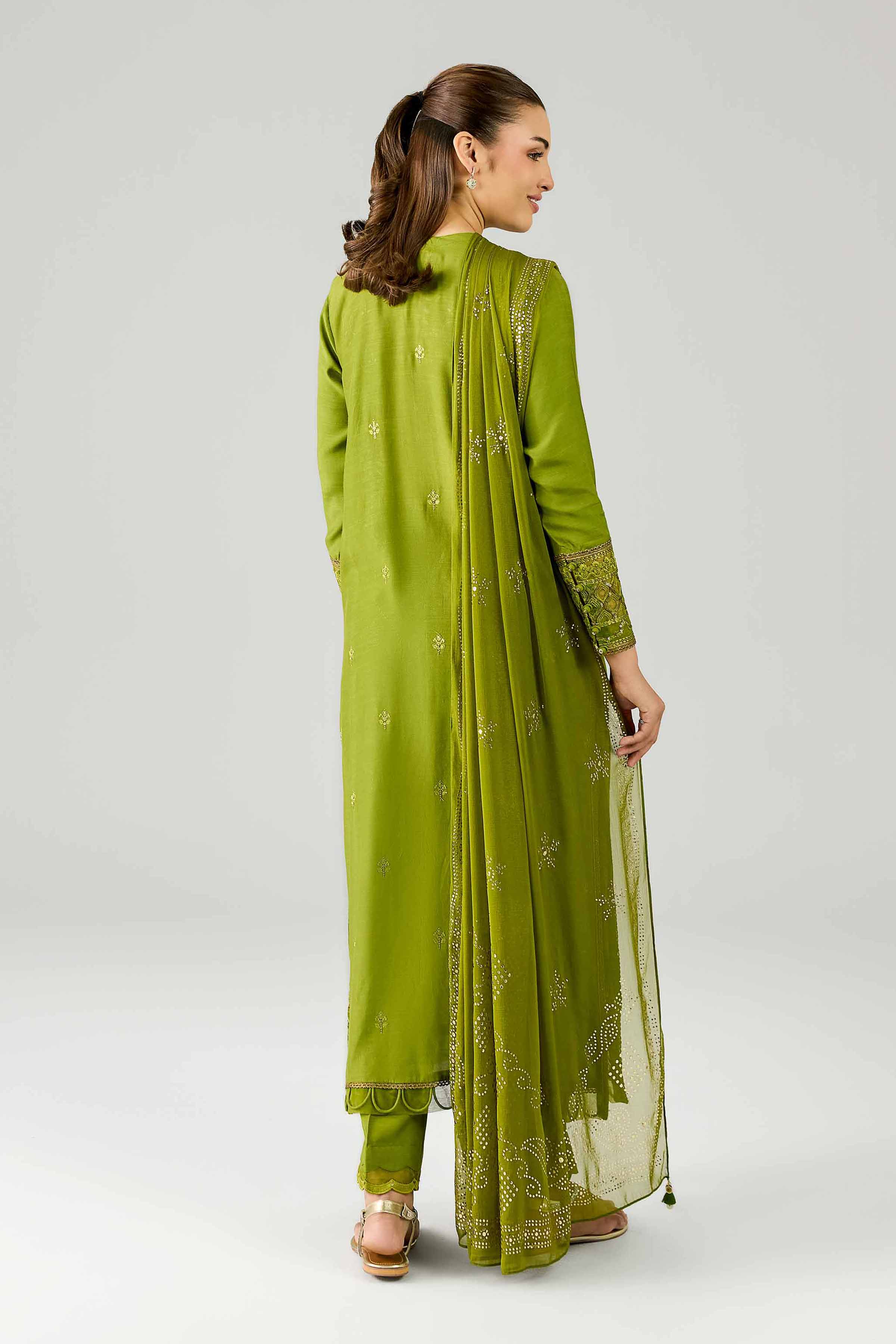 Nishat UK - Green Embroidered Silk 3 Piece ready to wear Suit