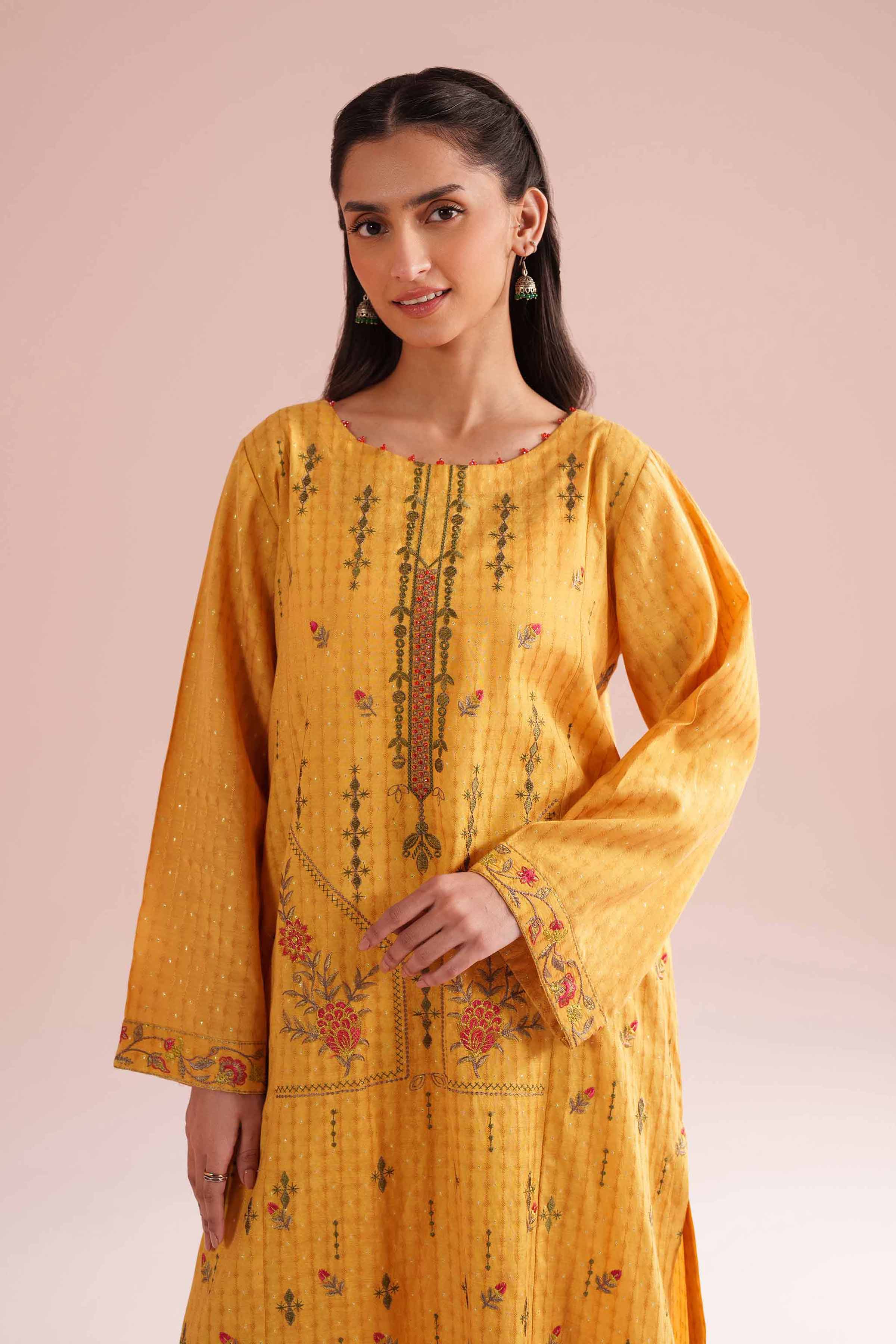 Nishat UK - Yellow Embroidered Lurex Dyed 2-piece ready to wear Dress