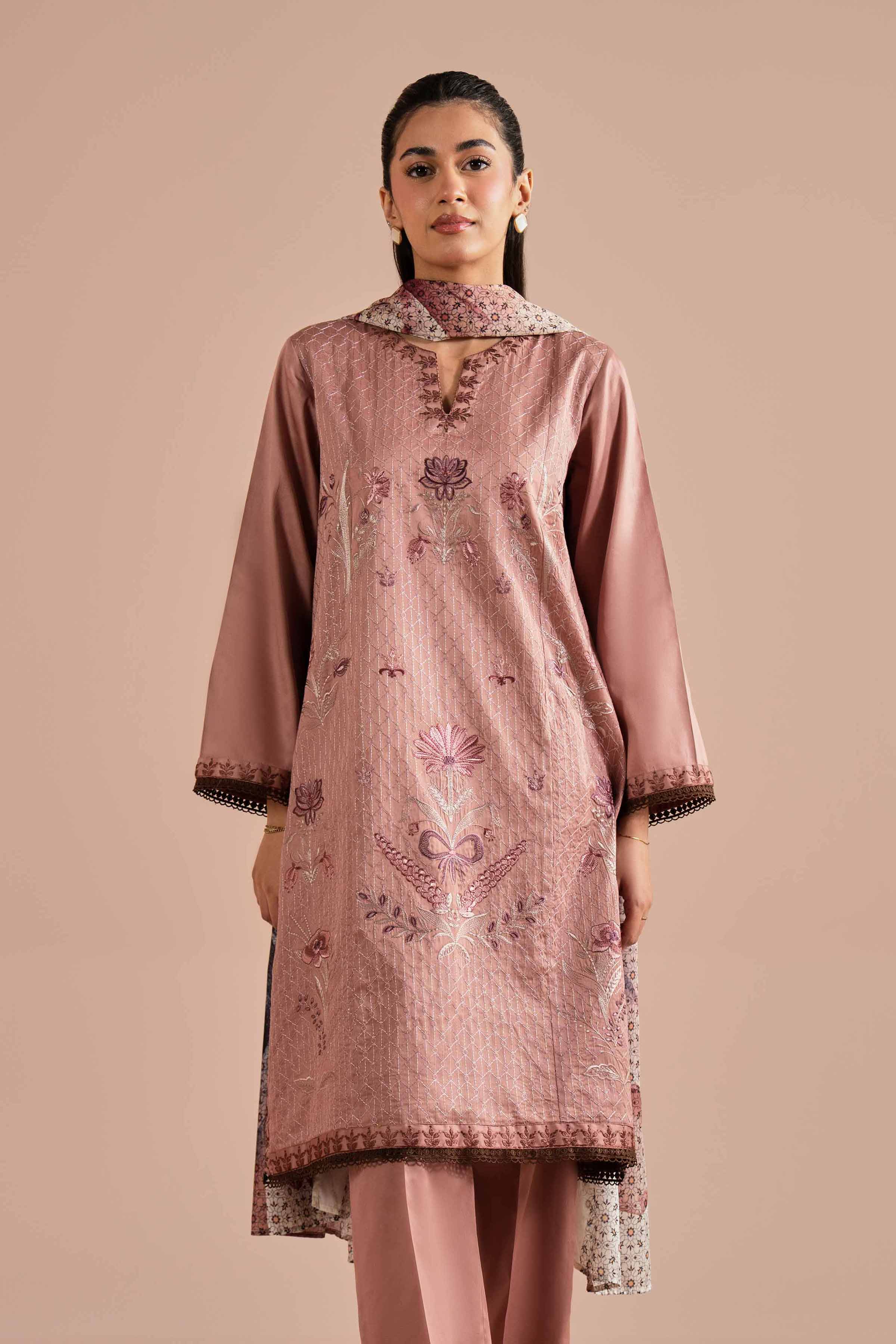 NishatUK - Pink Embroidered Sateen 3-piece ready to wear Suit