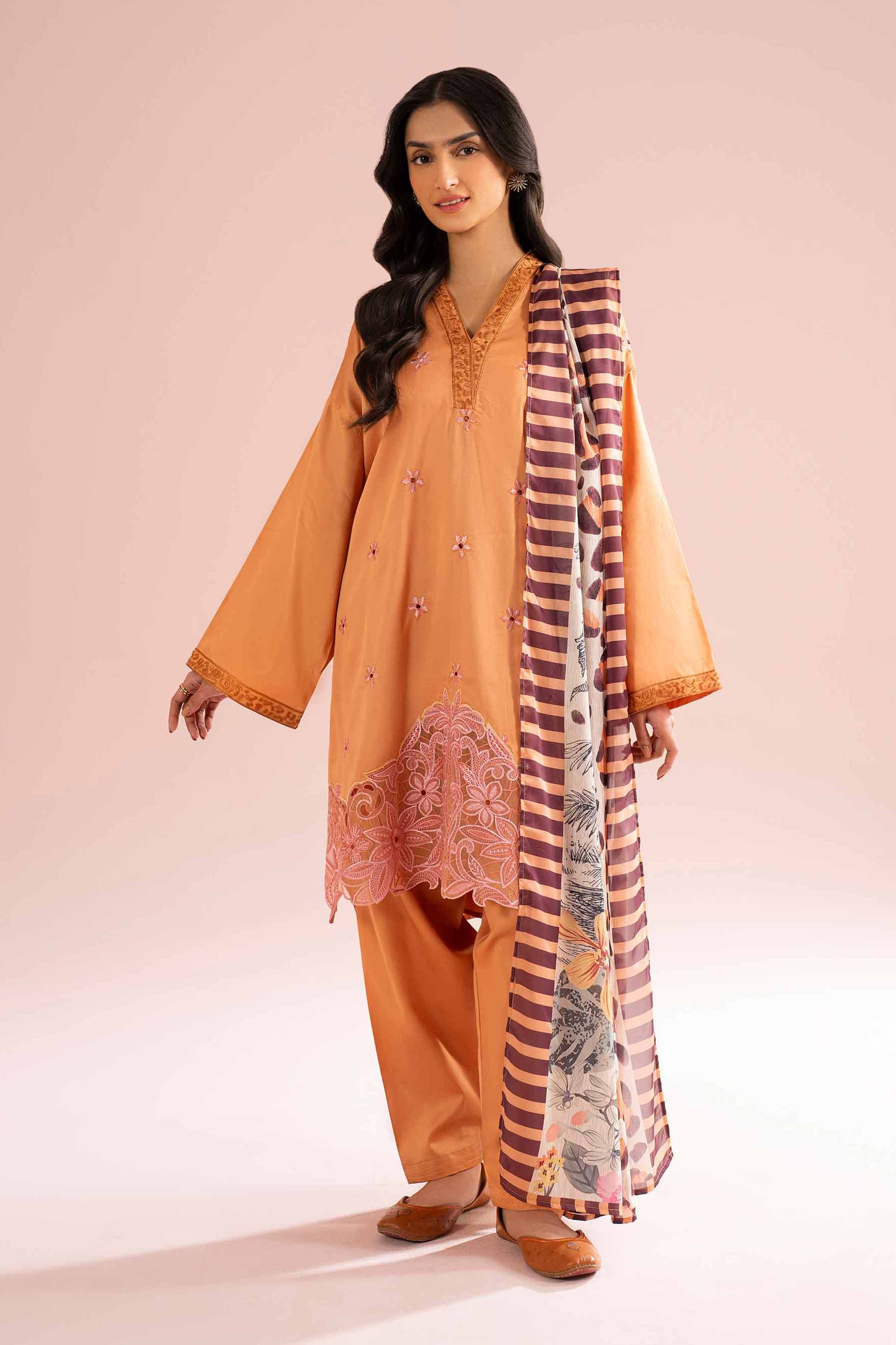 NishatUK - Yellow Embroidered Sateen 3-piece ready to wear Suit