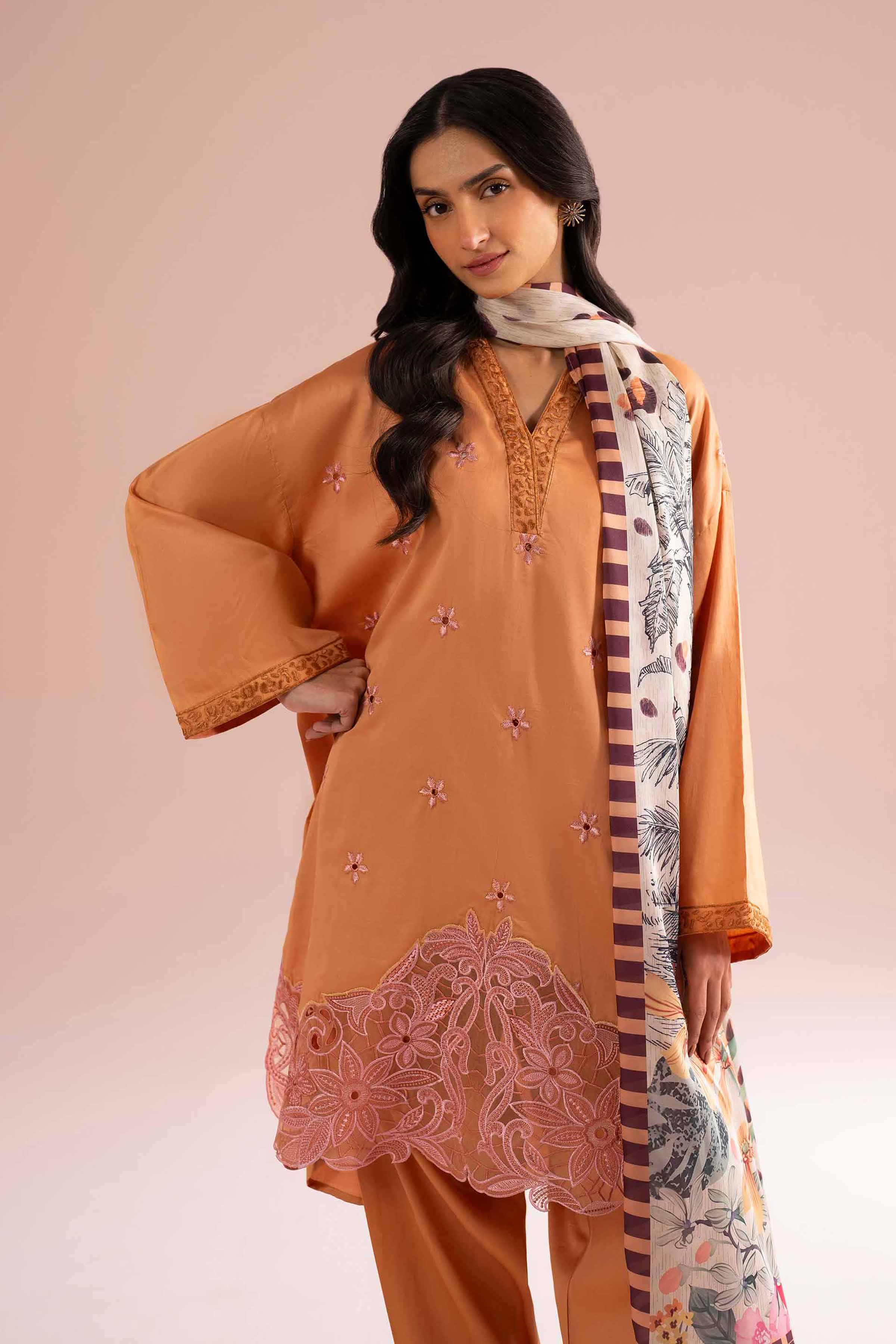 Buy Yellow Embroidered Sateen 3-piece ready to wear Suit - NishatUK