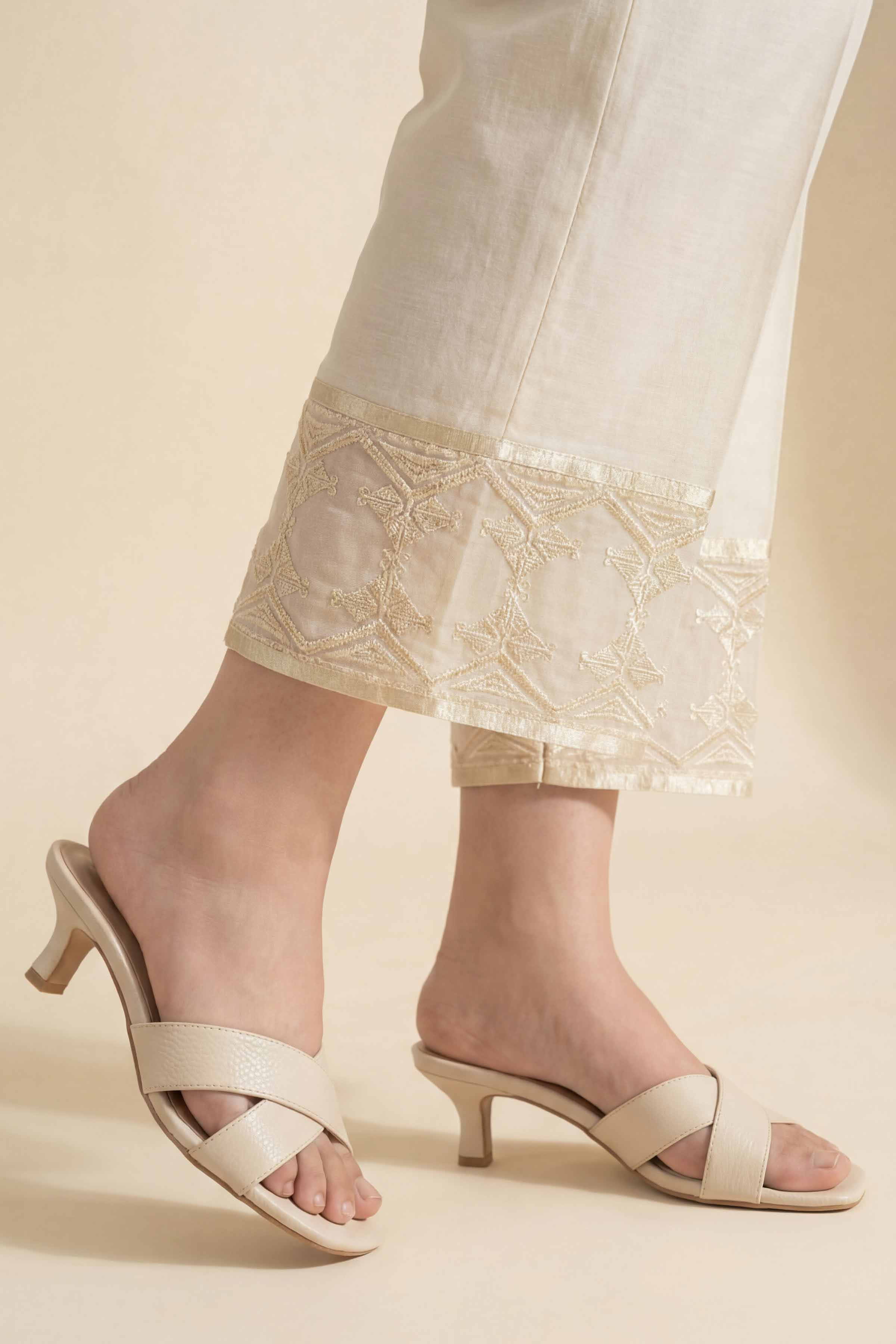 NishatUK - Off White Embroidered Cambric 1-piece ready to wear trouser