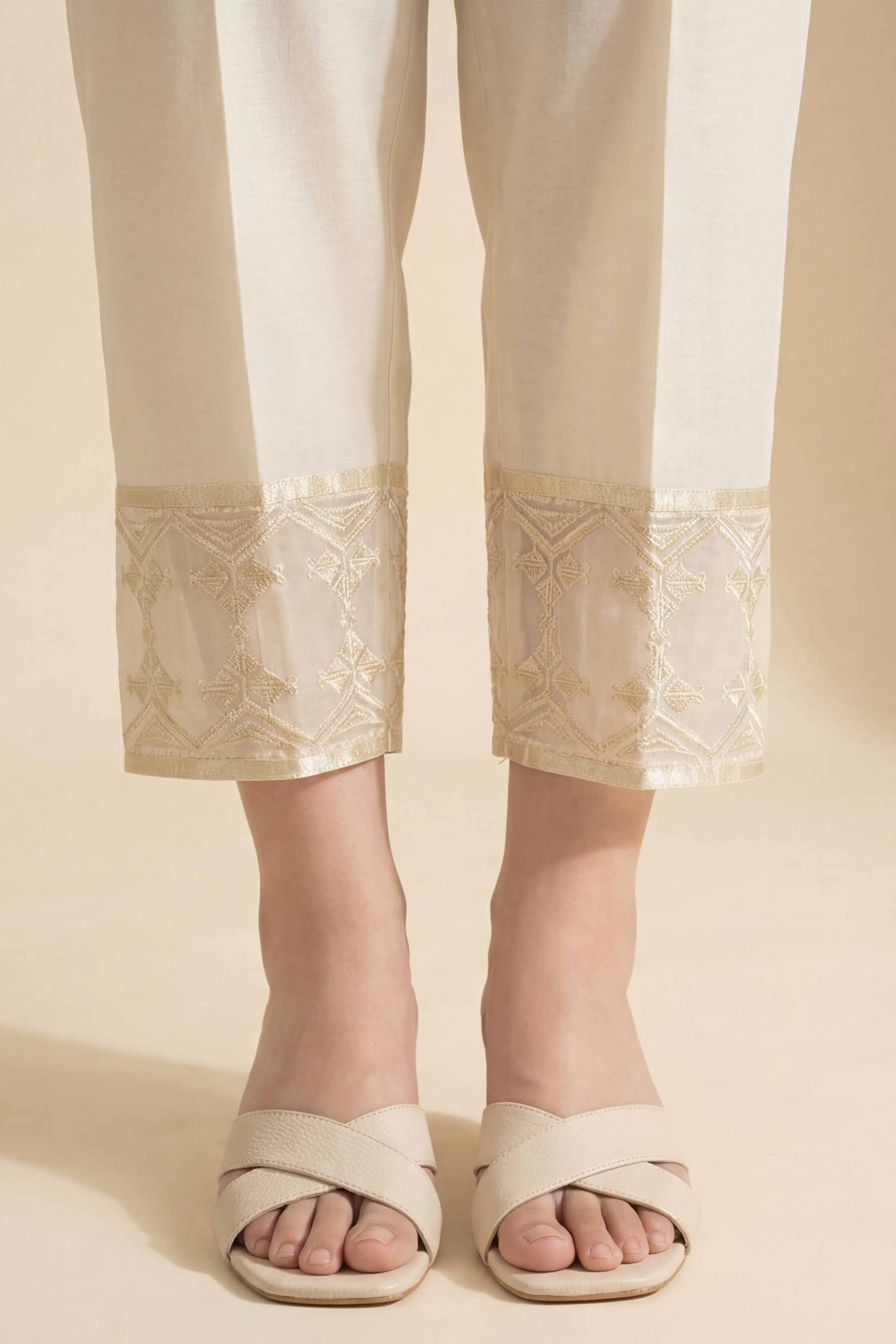 NishatUK - Off White Embroidered Cambric 1-piece ready to wear trouser
