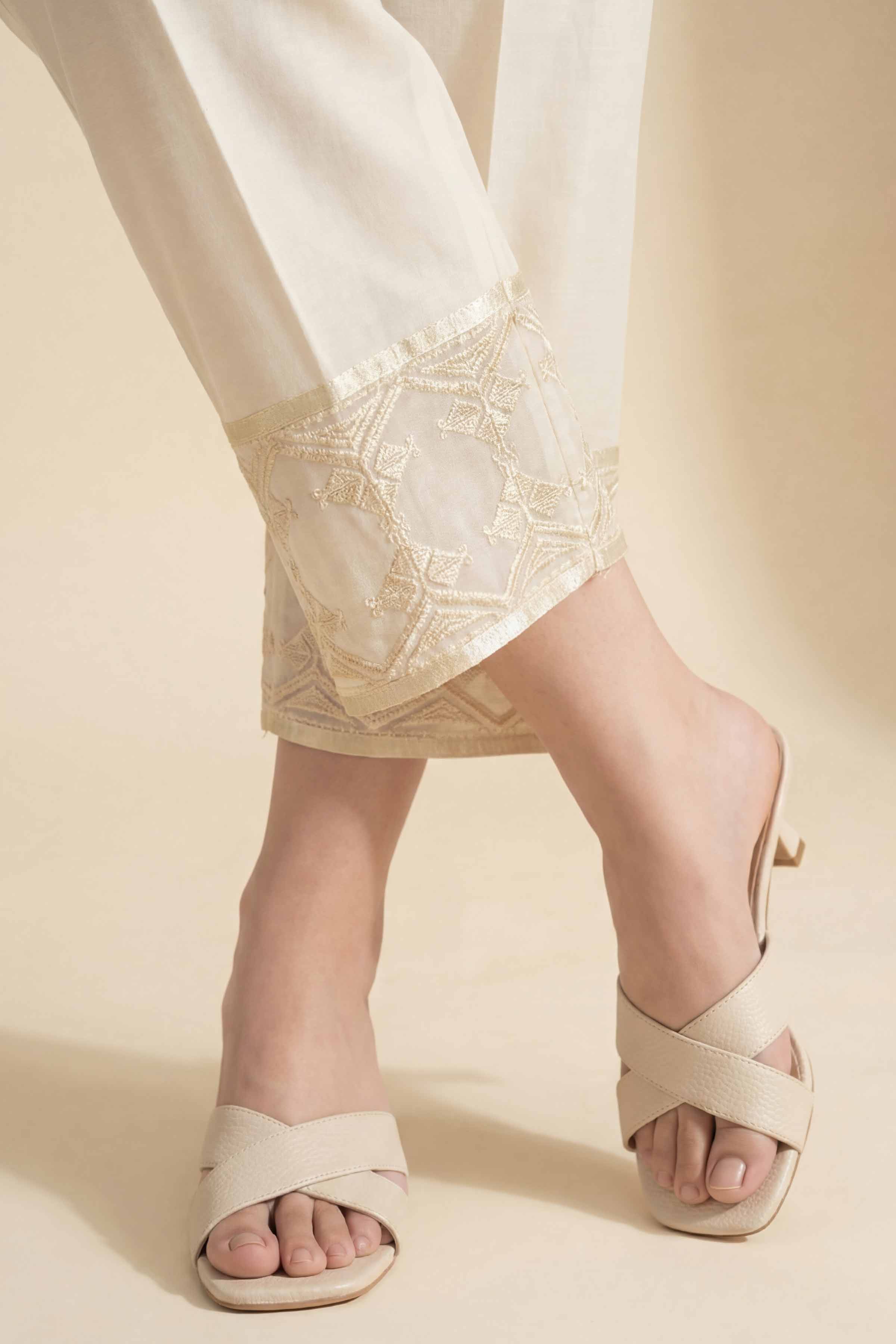 NishatUK - Off White Embroidered Cambric 1-piece ready to wear trouser