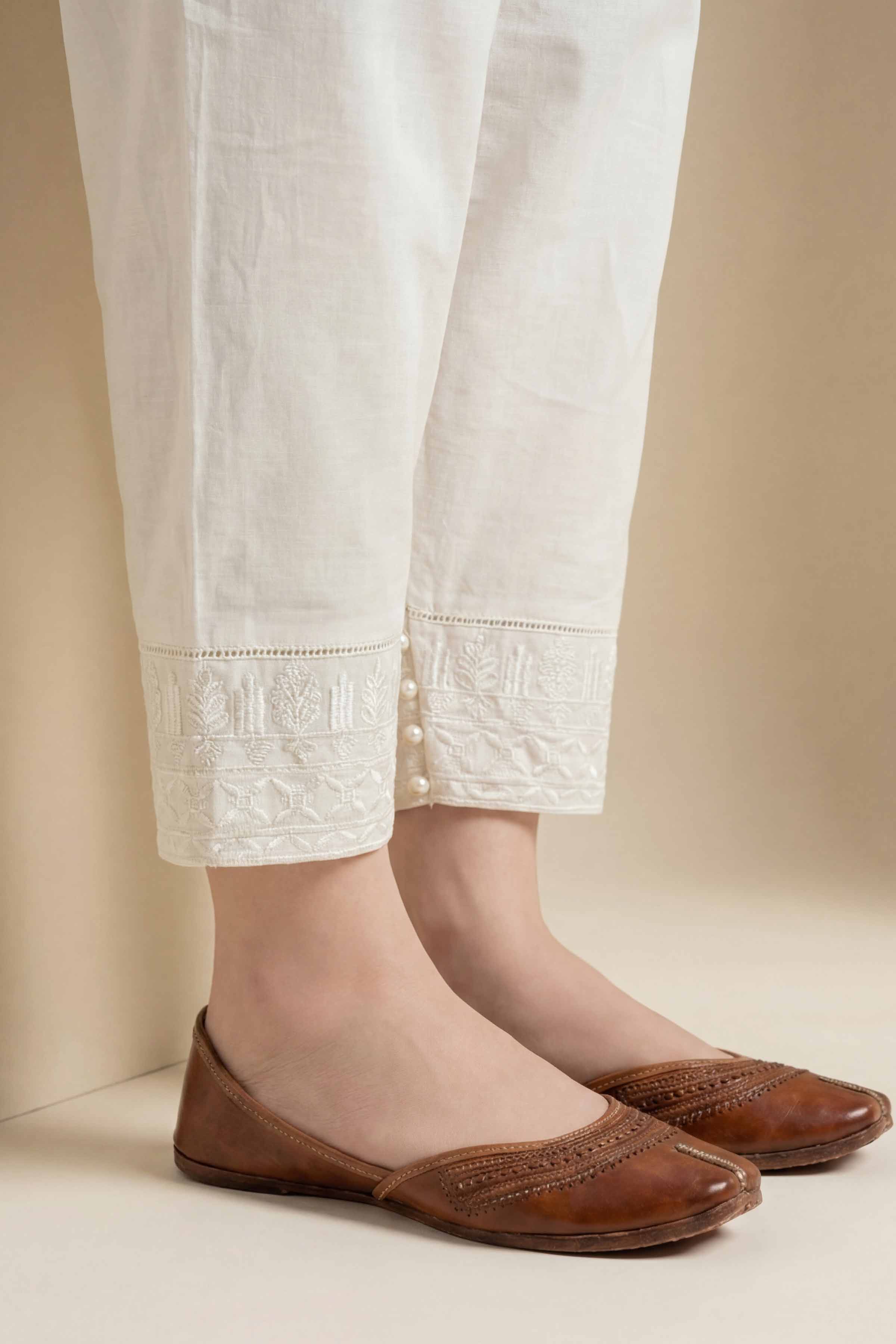 NishatUK - White Embroidered Cambric 1-piece ready to wear shalwar