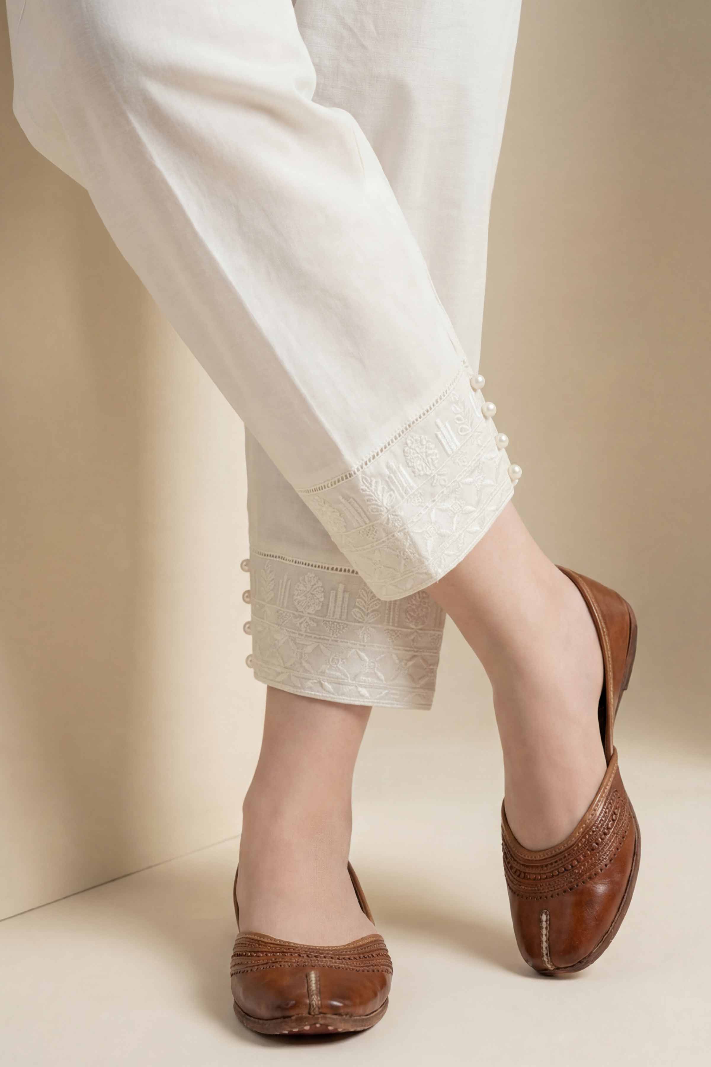 NishatUK - White Embroidered Cambric 1-piece ready to wear shalwar