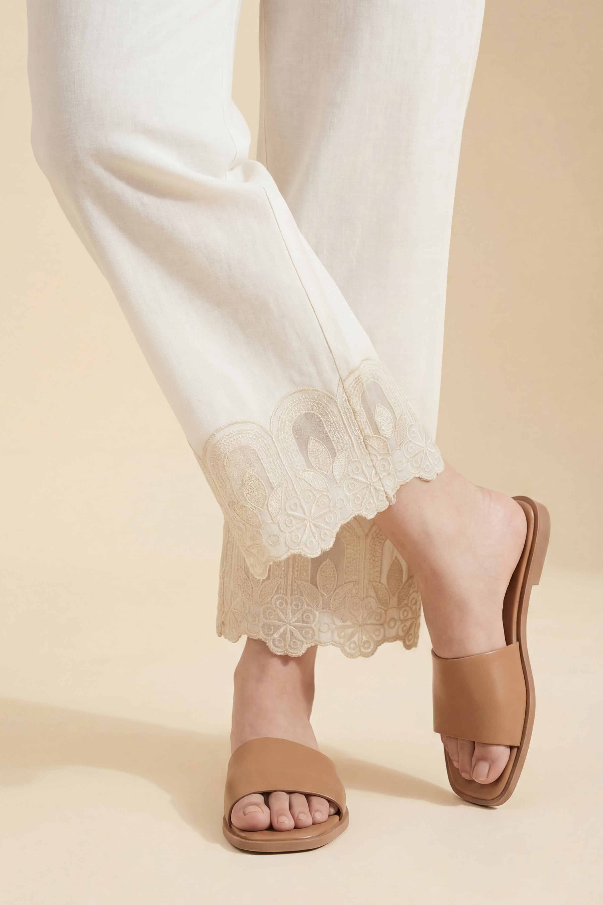 NishatUK - White Embroidered Cambric 1-piece ready to wear trouser