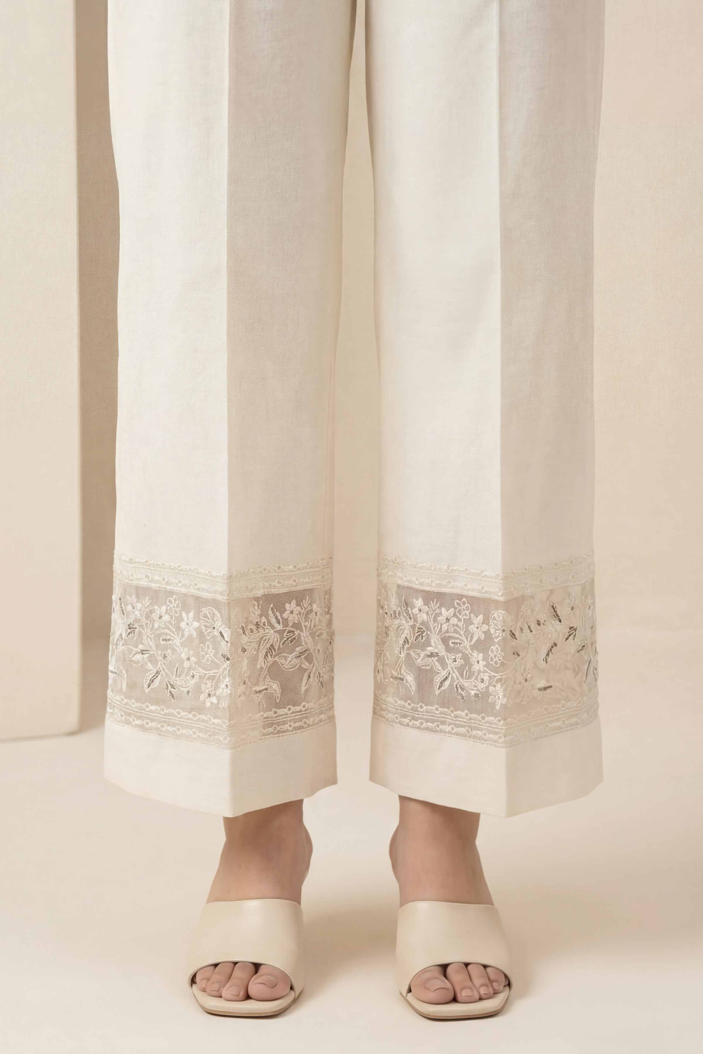 NishatUK - Off White Embroidered Cambric 1-piece ready to wear trouser