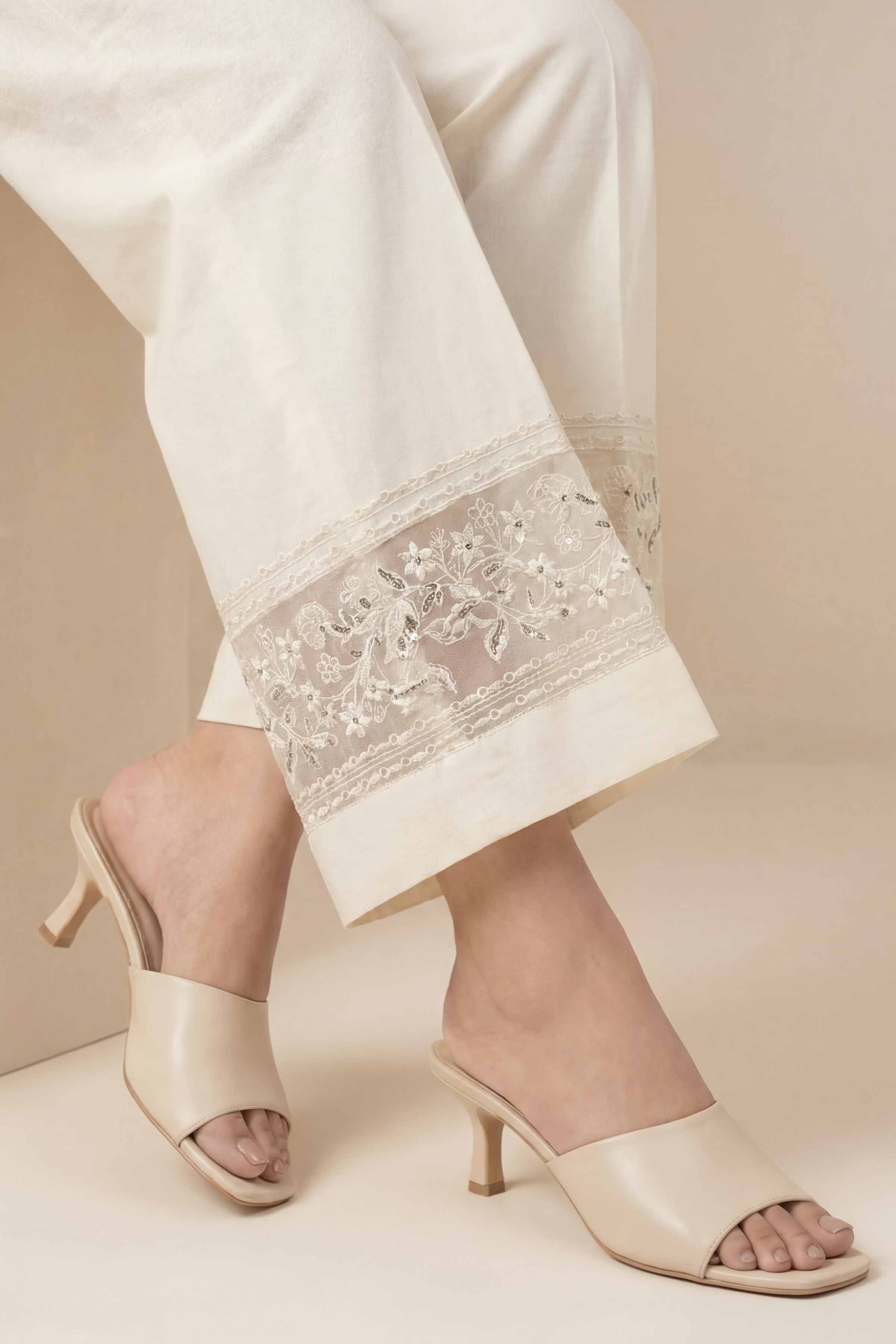 NishatUK - Off White Embroidered Cambric 1-piece ready to wear trouser