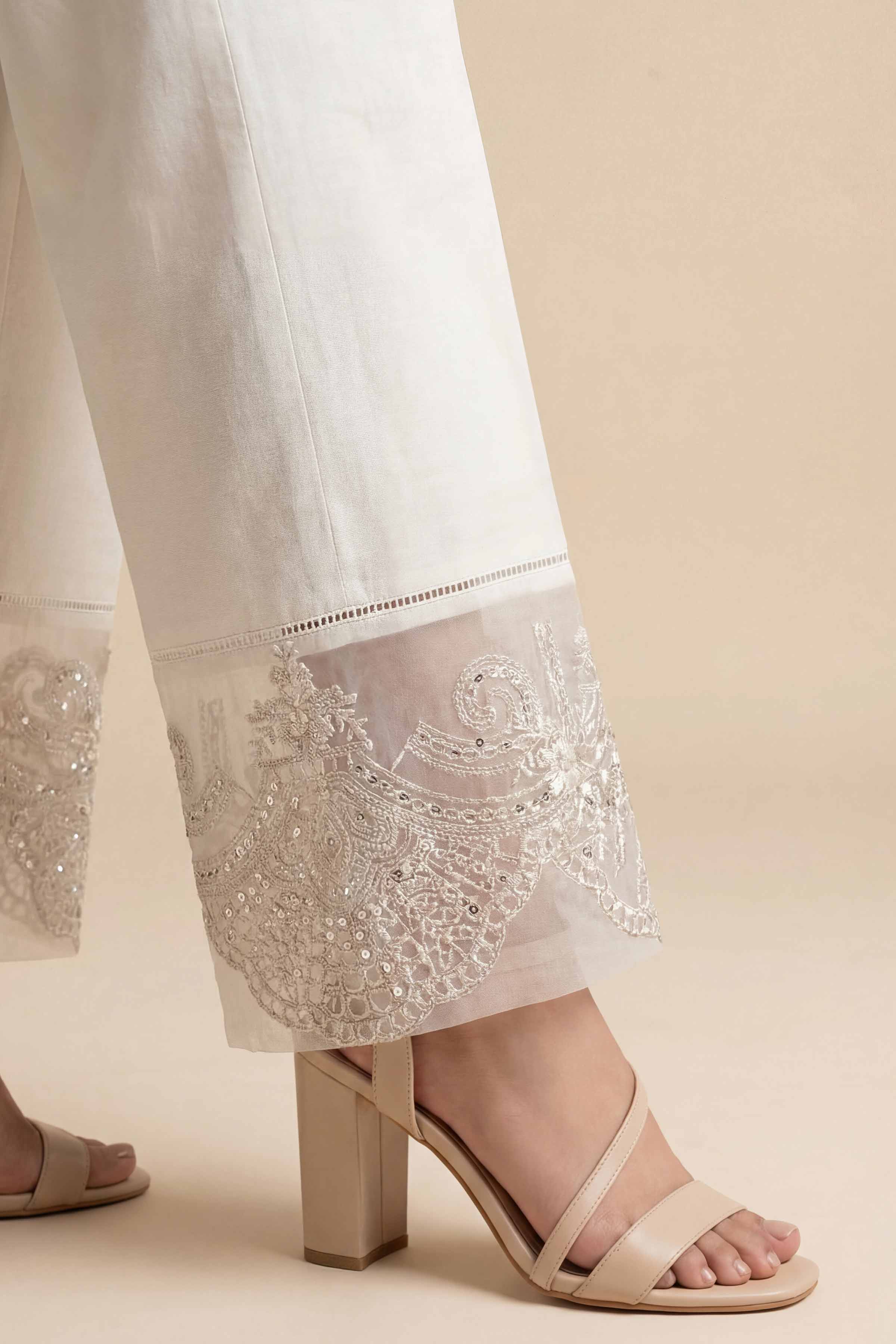 NishatUK - White Embroidered Cambric 1-piece ready to wear Trouser