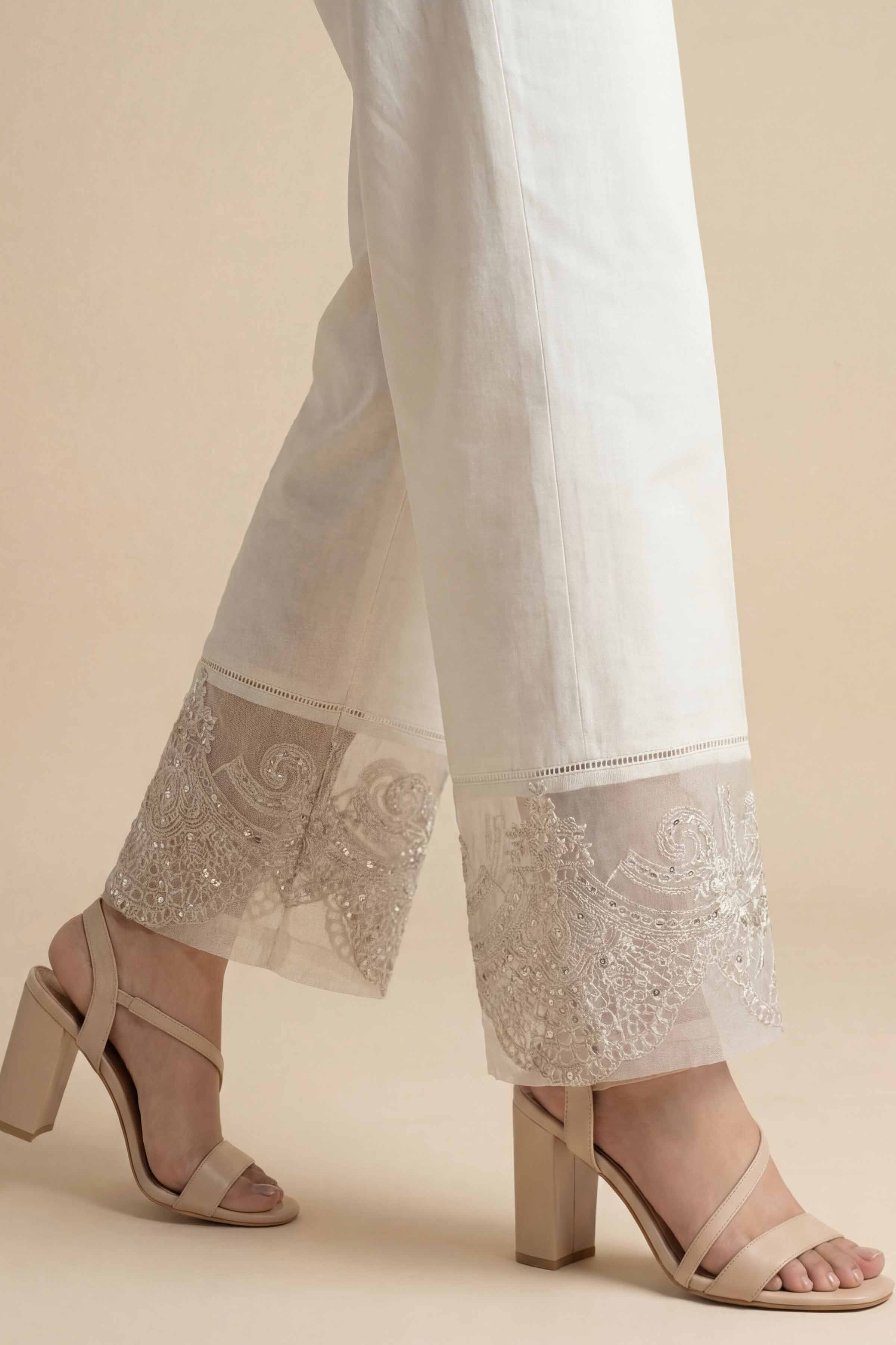 NishatUK - White Embroidered Cambric 1-piece ready to wear Trouser