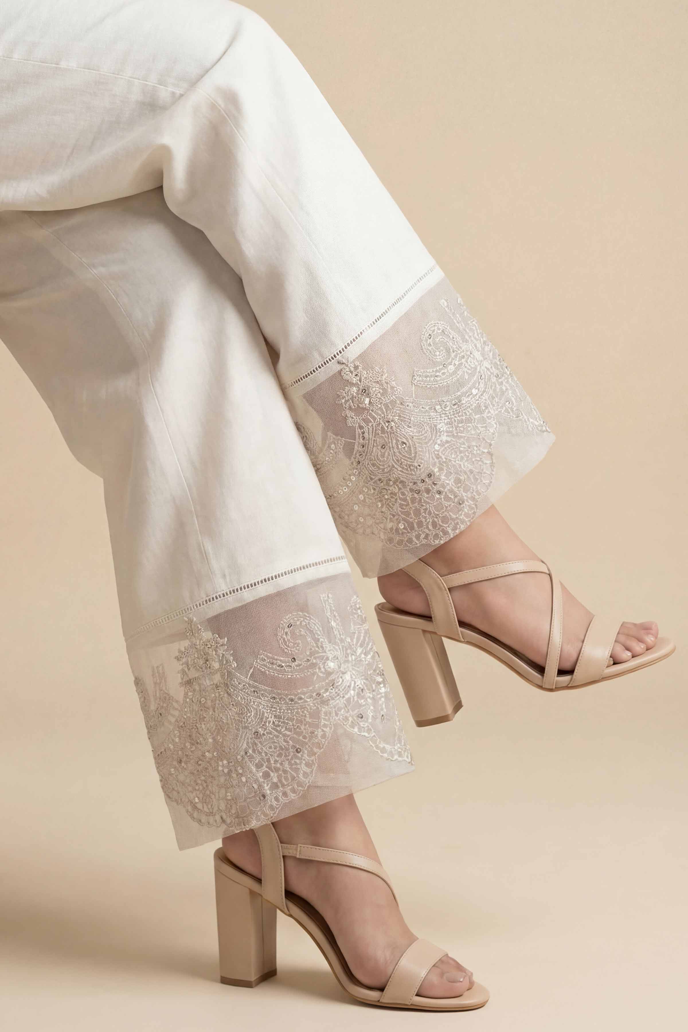 NishatUK - White Embroidered Cambric 1-piece ready to wear Trouser