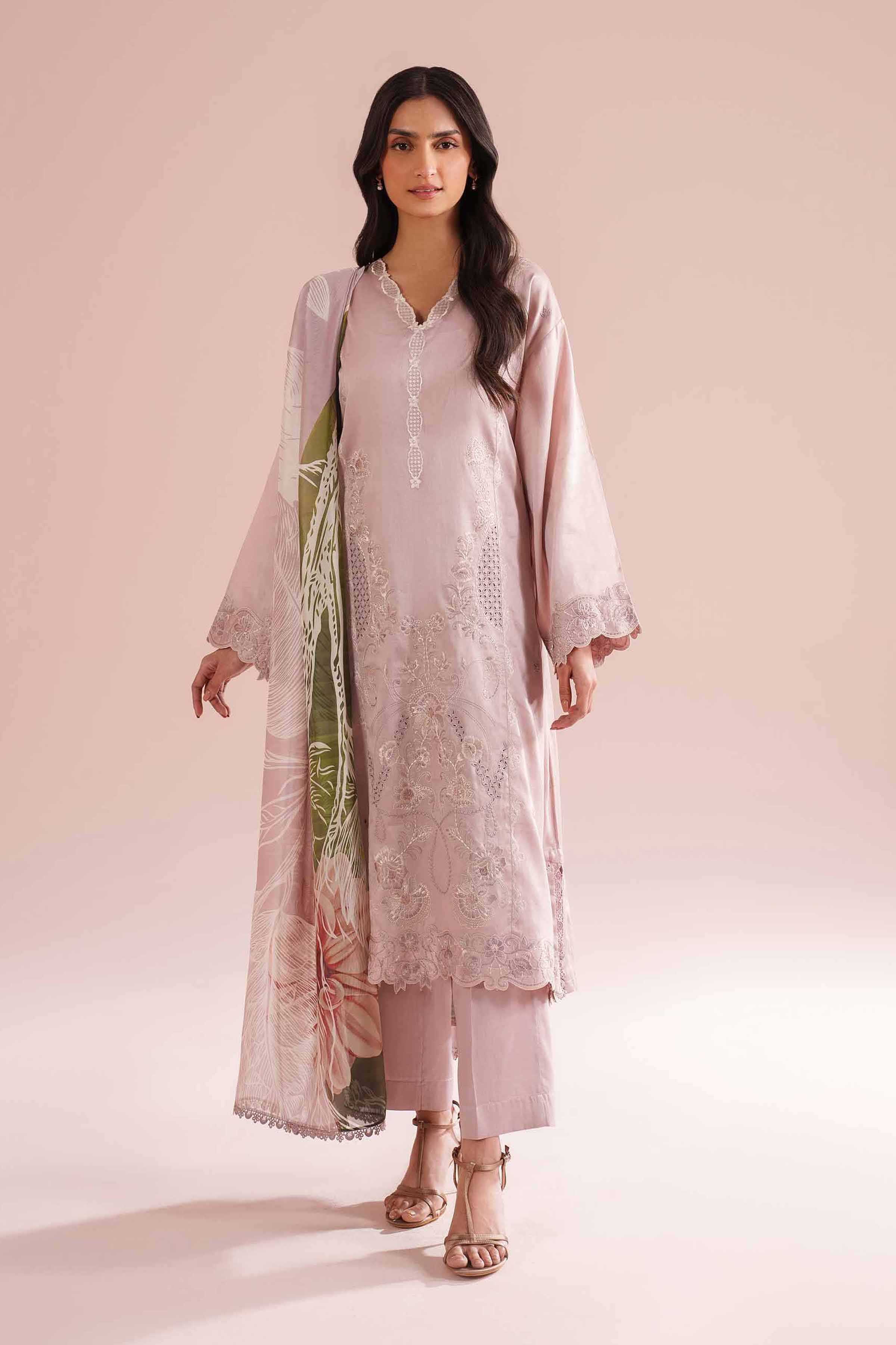 NishatUK - Pink Embroidered Sateen 3-piece ready to wear Suit