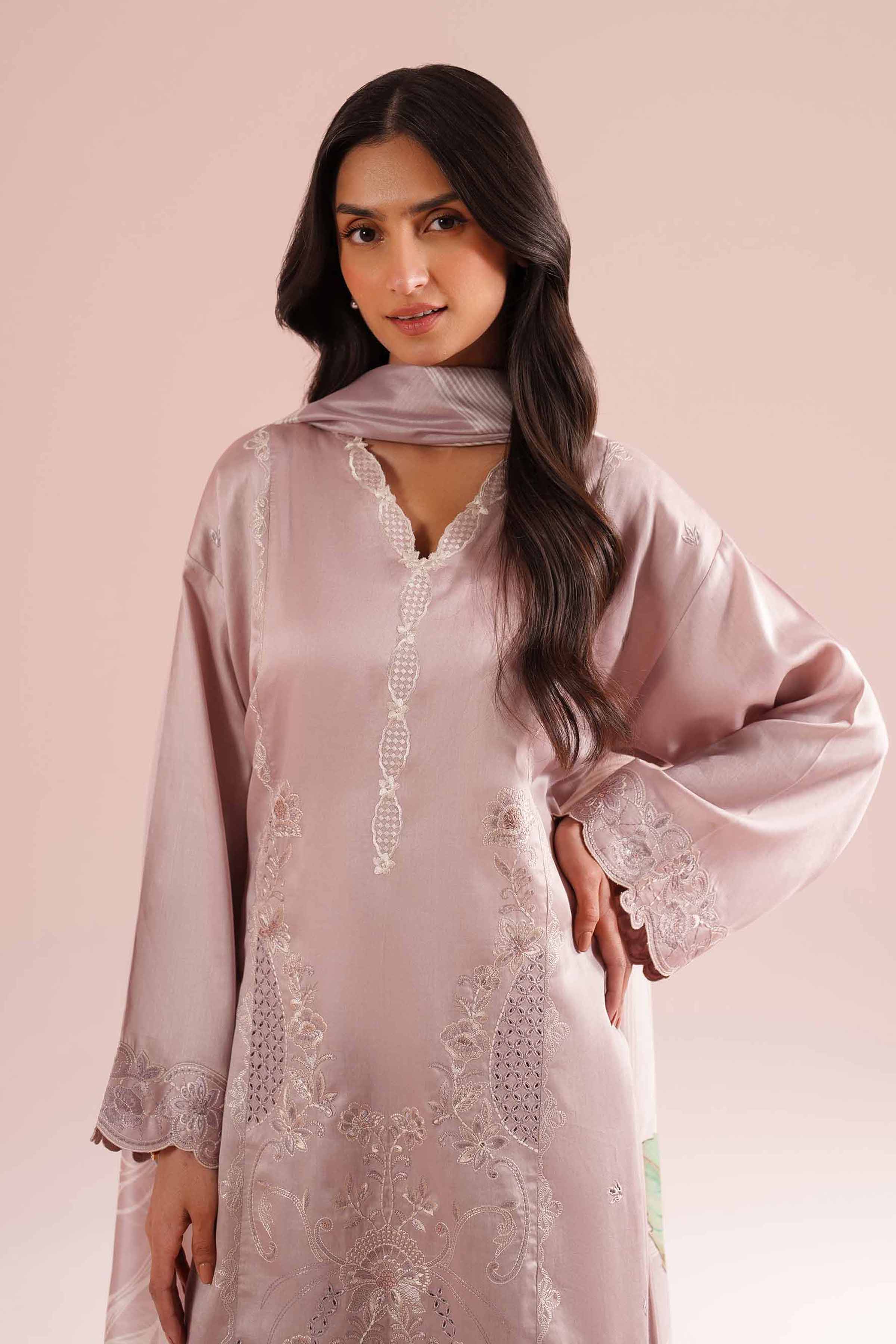 NishatUK - Pink Embroidered Sateen 3-piece ready to wear Suit