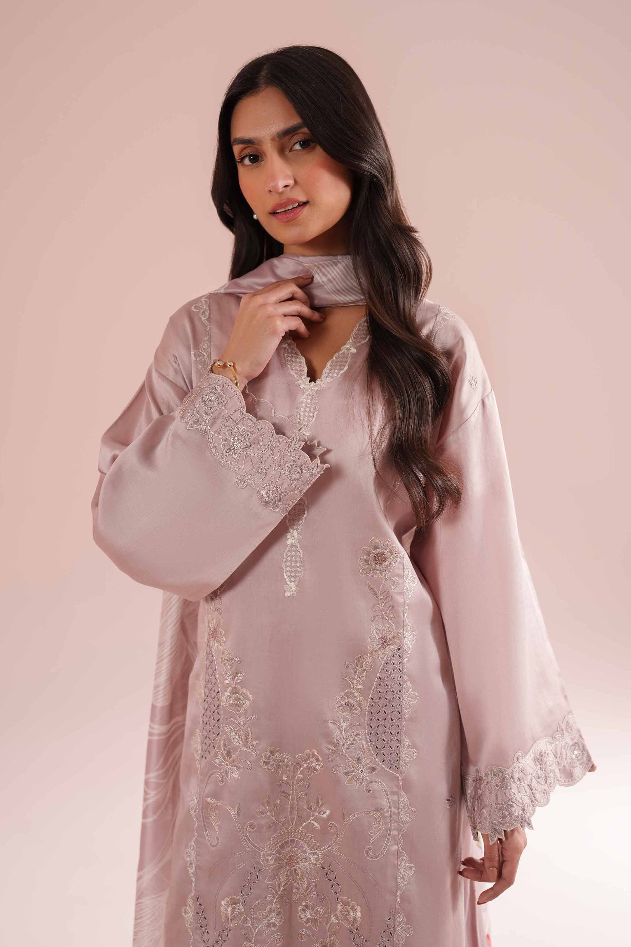 NishatUK - Pink Embroidered Sateen 3-piece ready to wear Suit