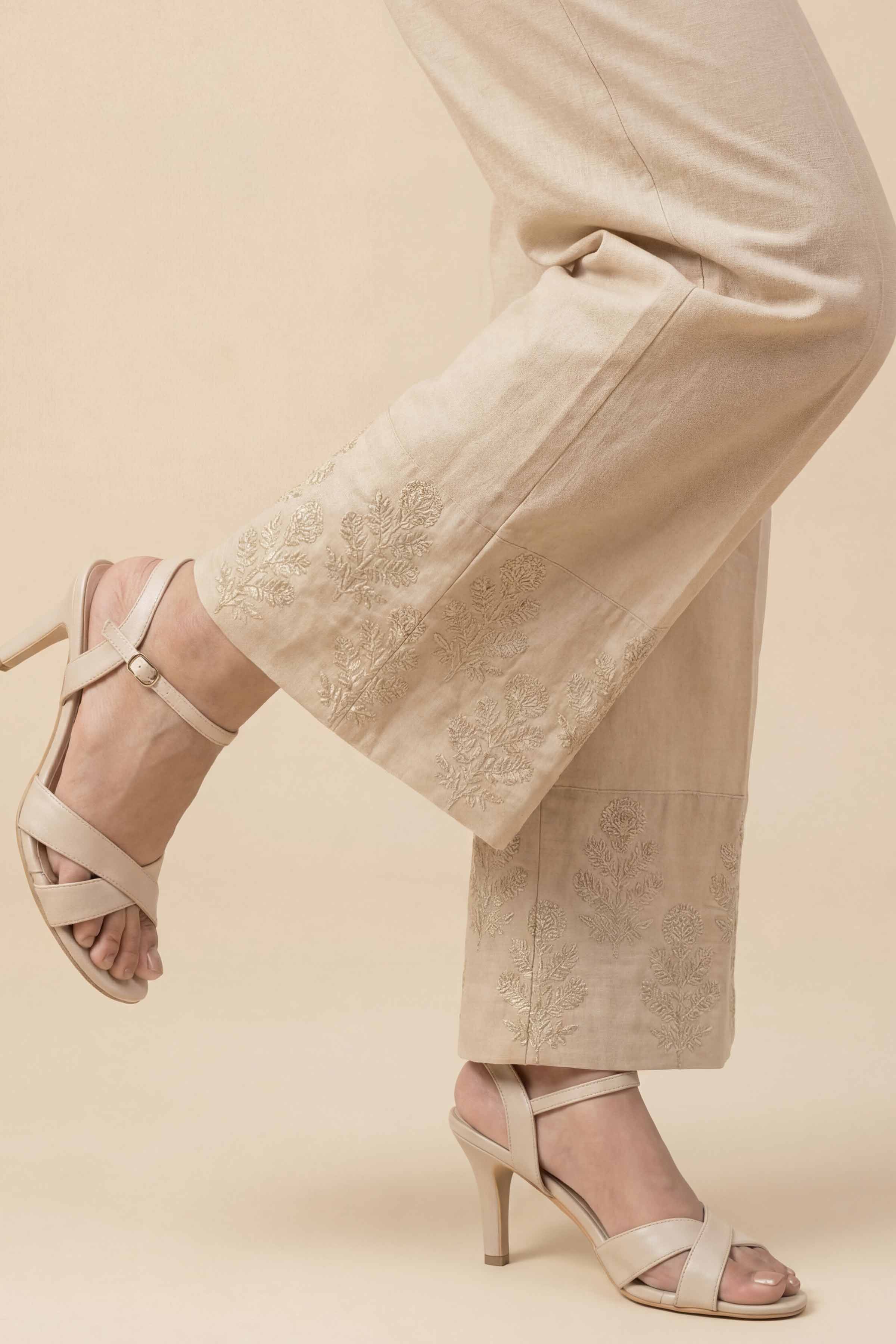 NishatUK - Beige Embroidered Cambric 1-piece ready to wear trouser