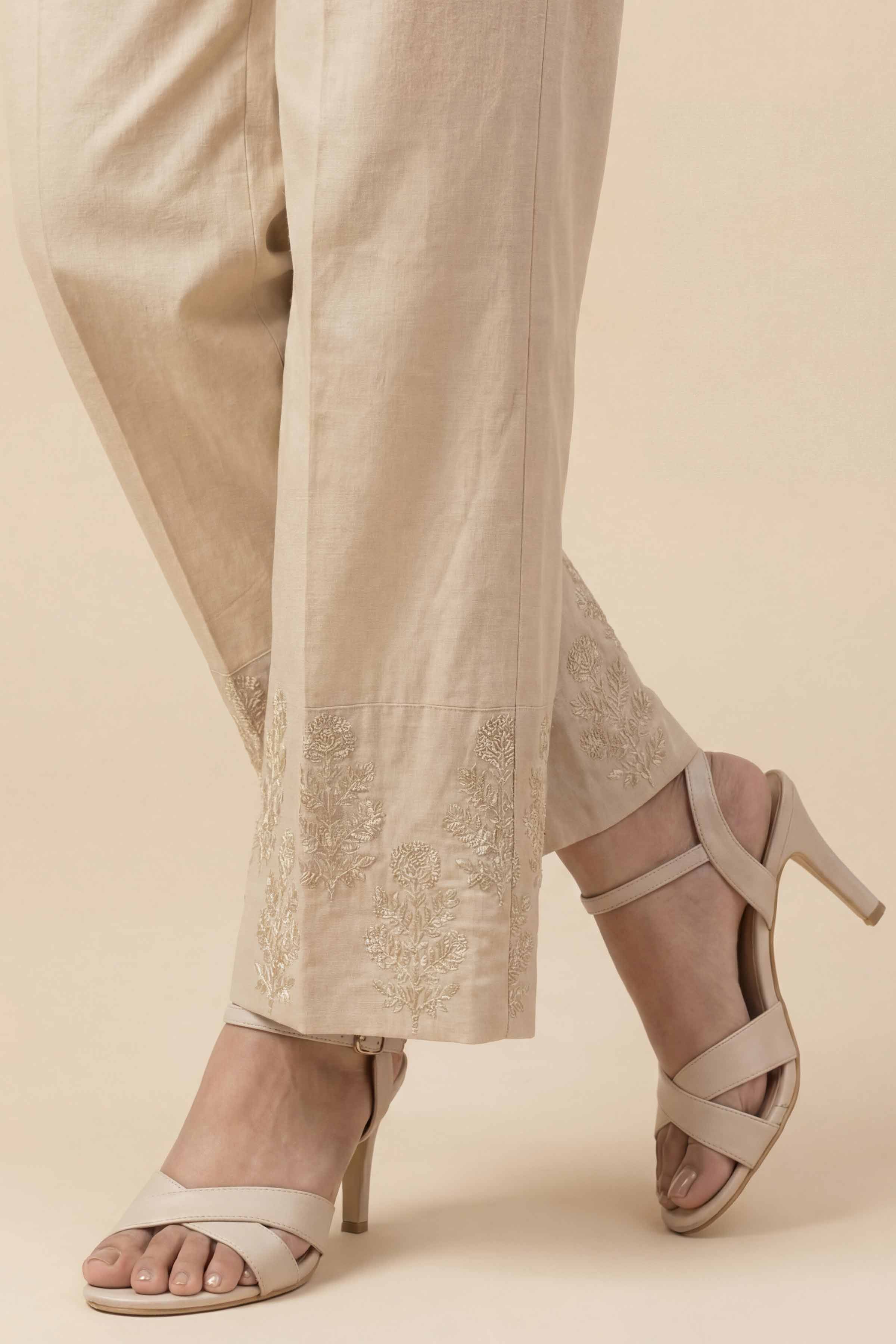 NishatUK - Beige Embroidered Cambric 1-piece ready to wear trouser