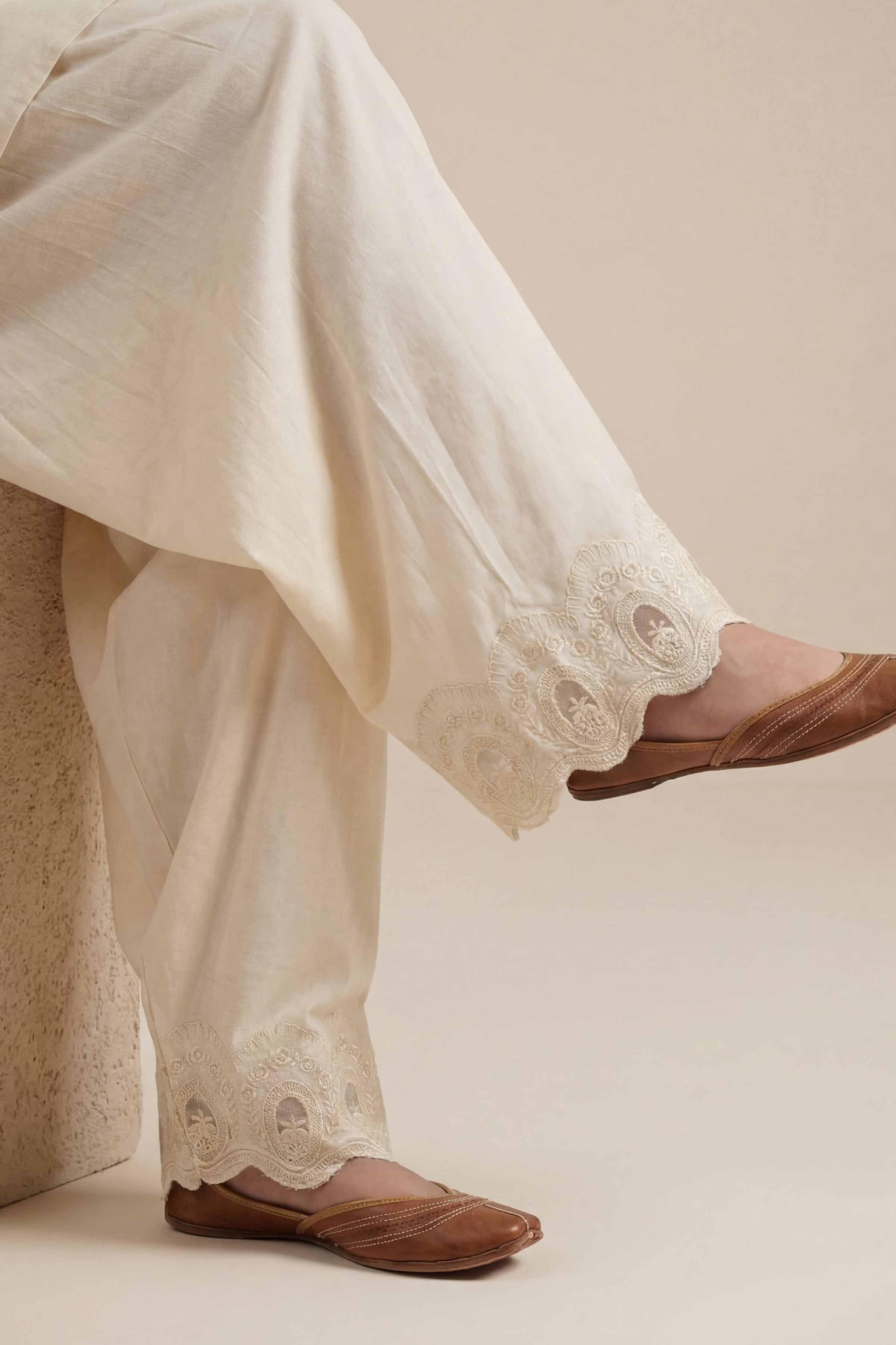 NishatUK - Off White  Embroidered Cambric 1-piece ready to wear shalwar