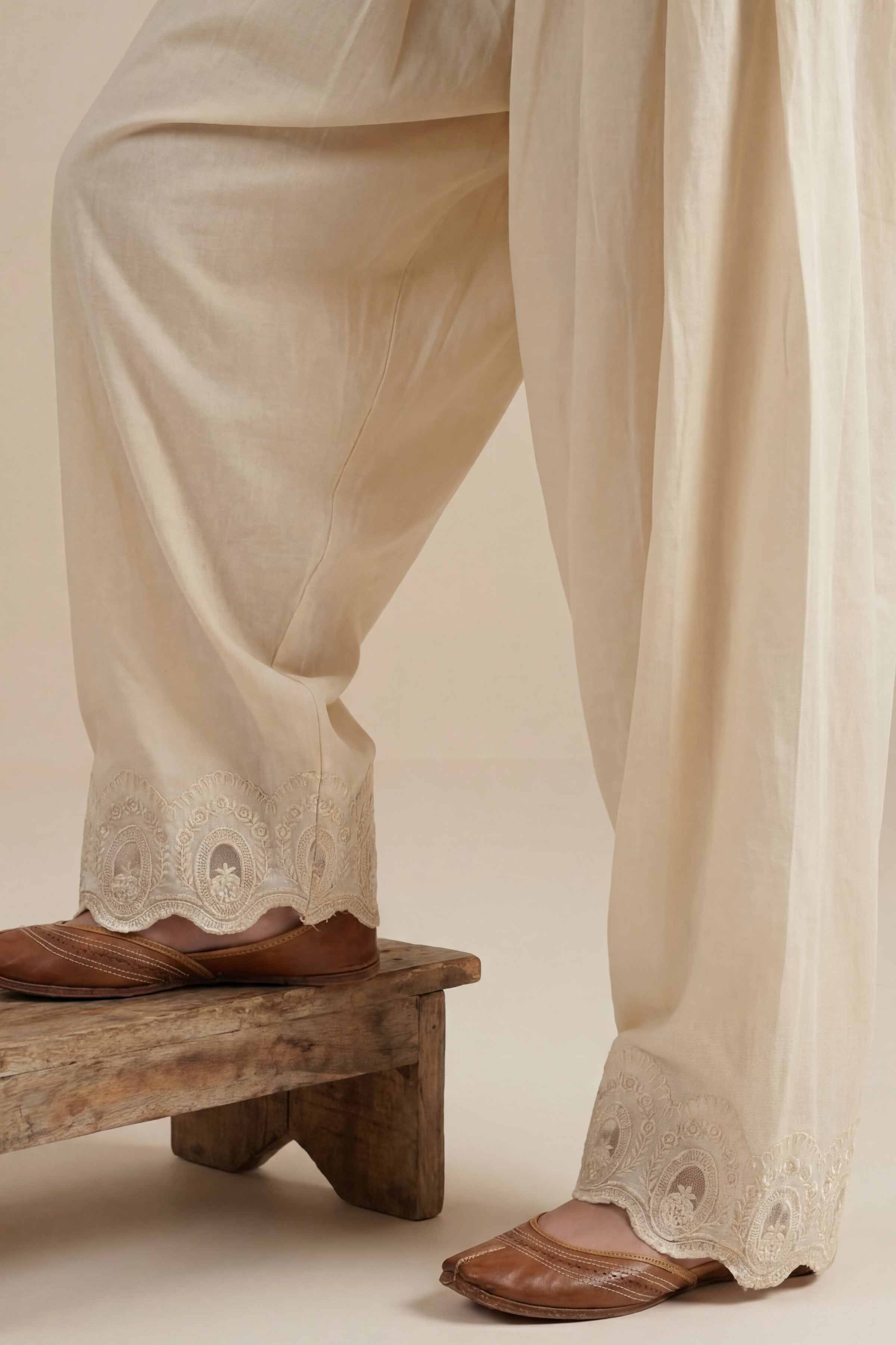 NishatUK - Off White  Embroidered Cambric 1-piece ready to wear shalwar