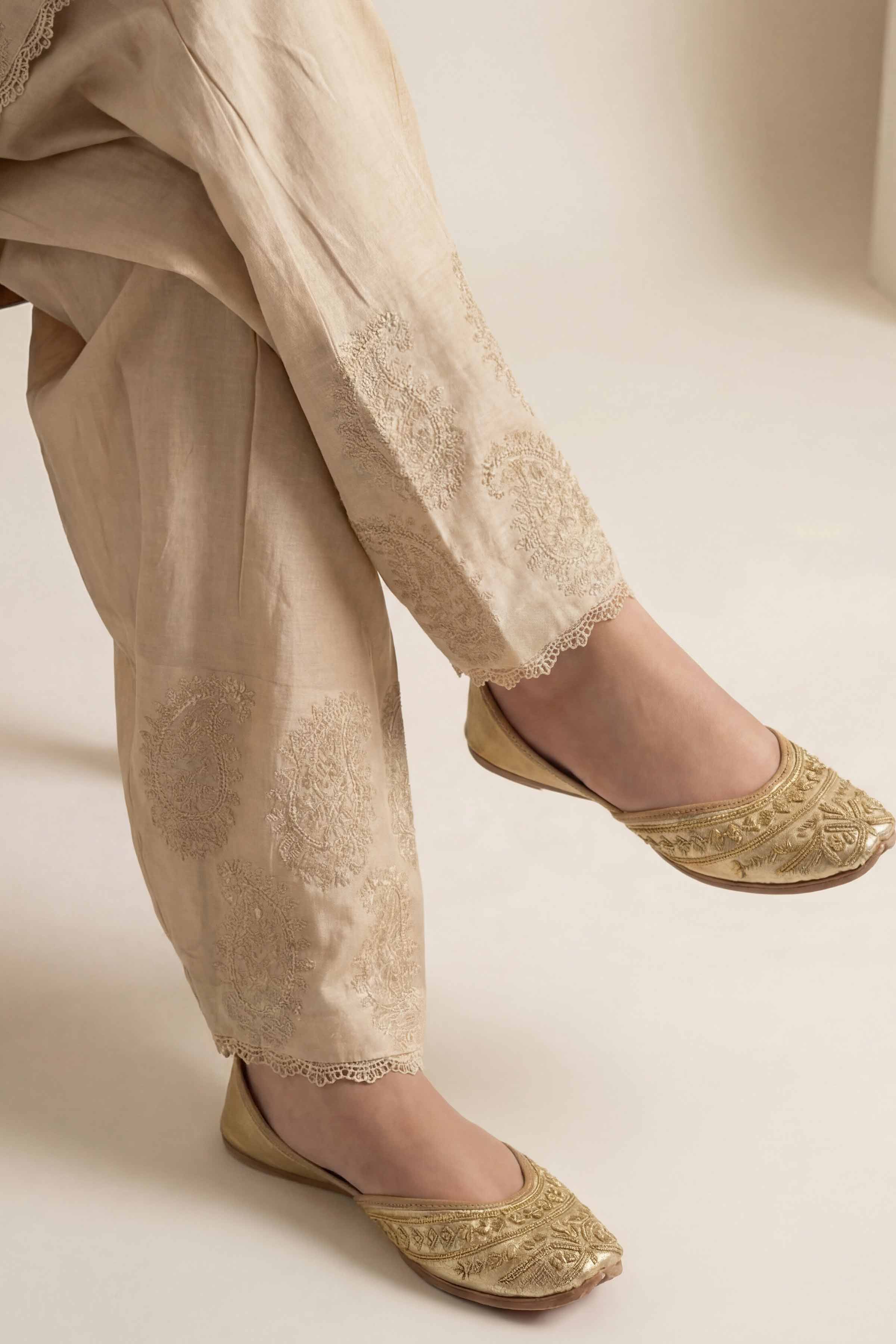 NishatUK - Beige Embroidered Cambric 1-piece ready to wear Trouser