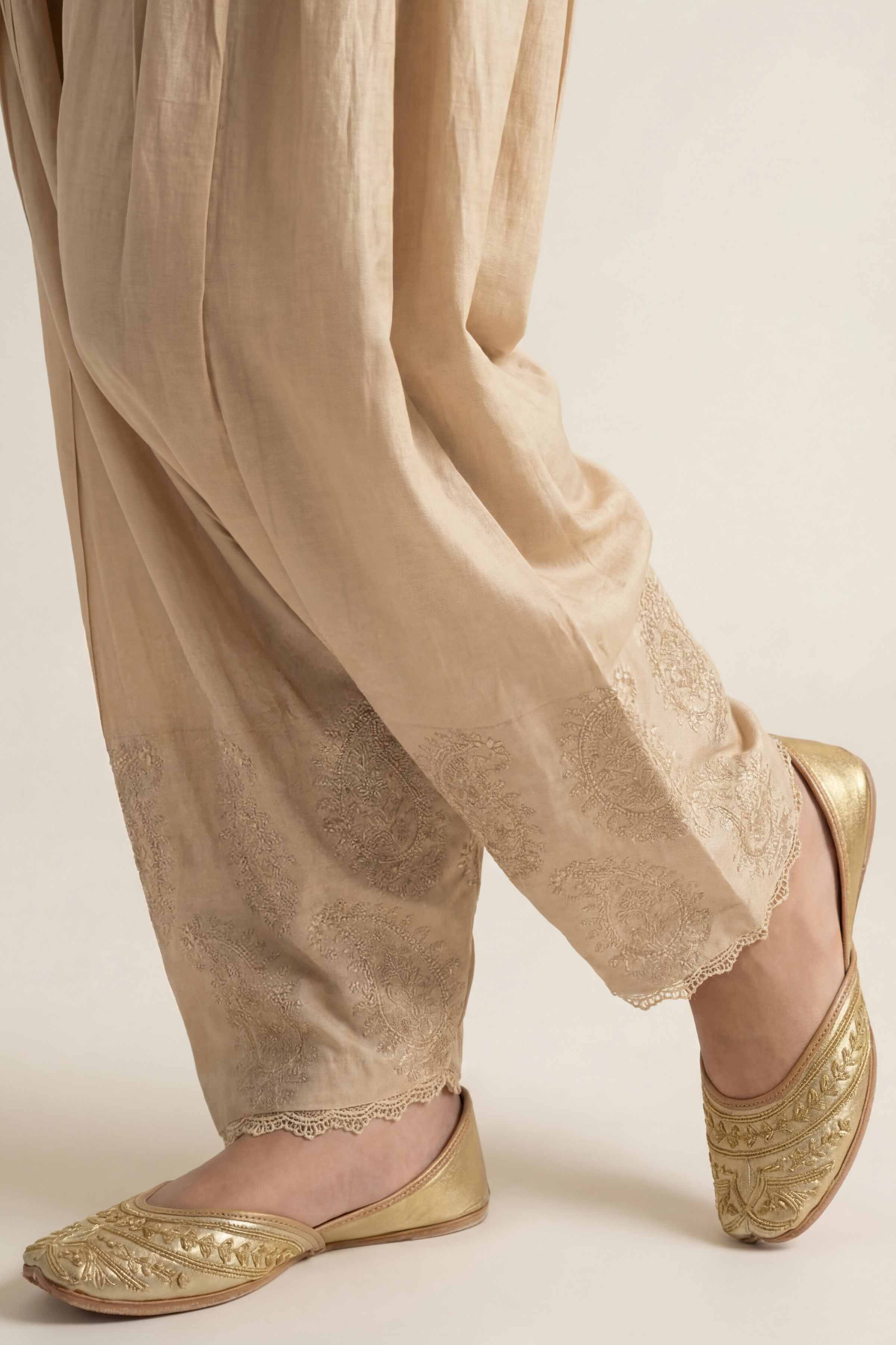 NishatUK - Beige Embroidered Cambric 1-piece ready to wear Trouser