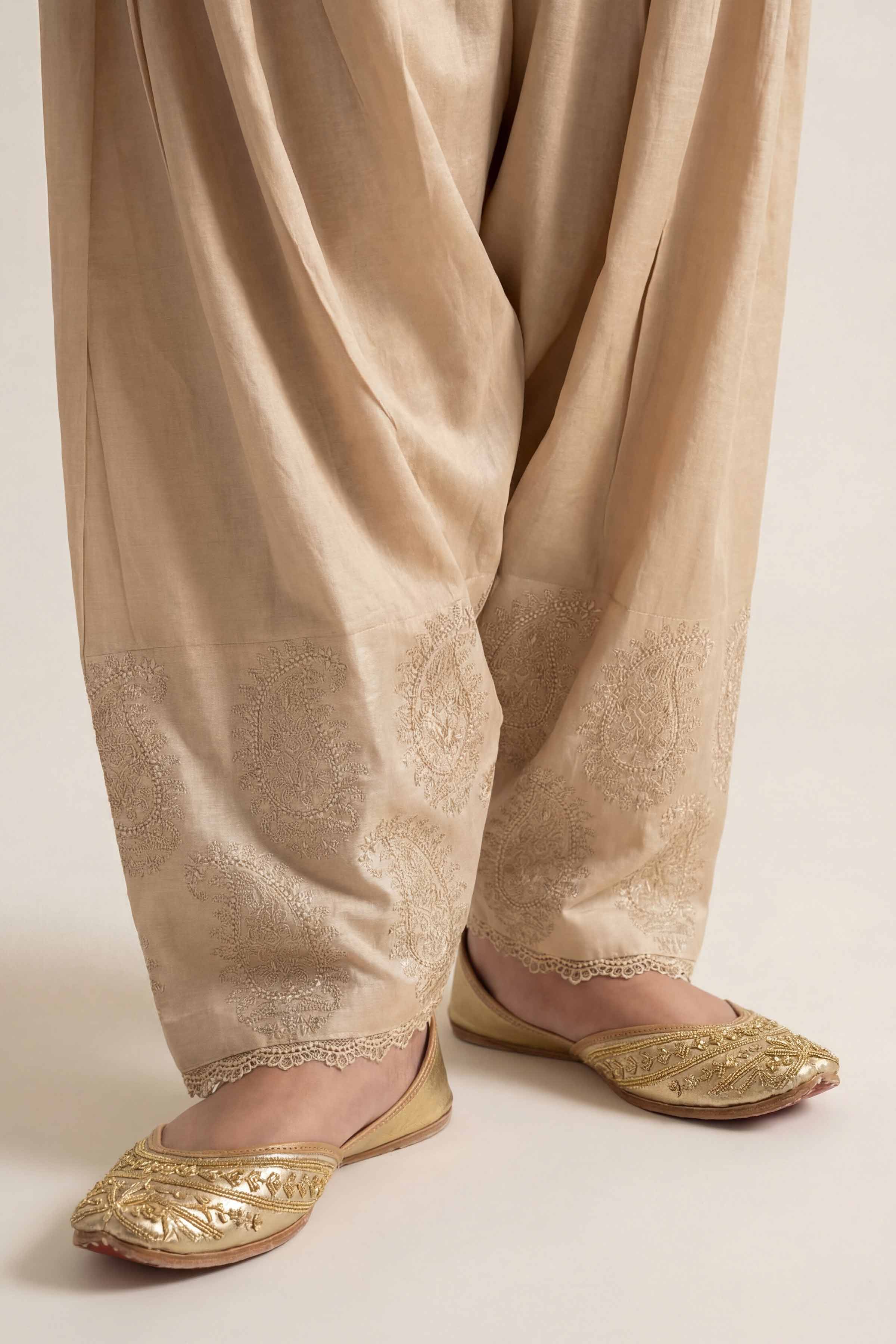 NishatUK - Beige Embroidered Cambric 1-piece ready to wear Trouser