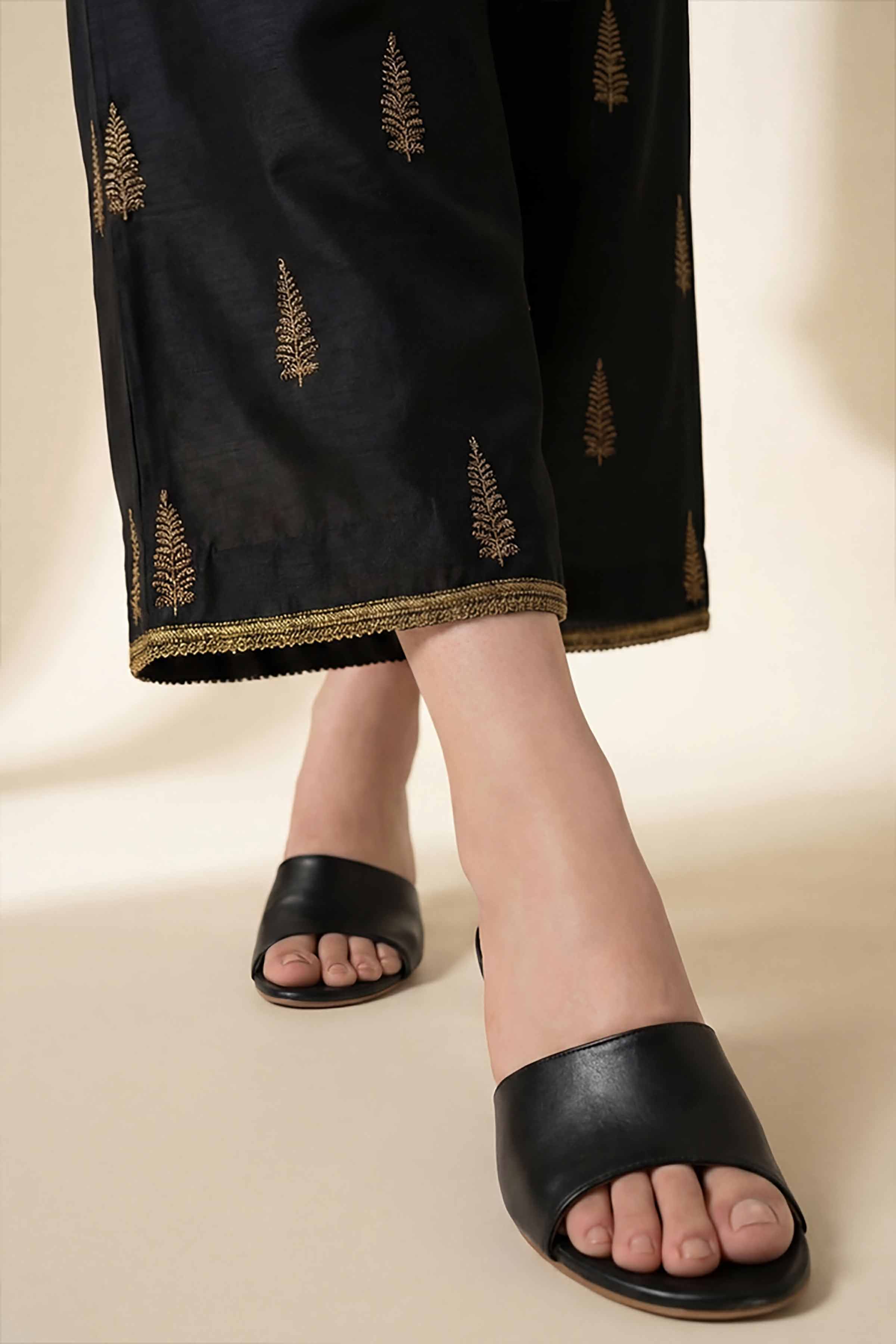 NishatUK - Black Embroidered Cambric 1-piece ready to wear Trouser