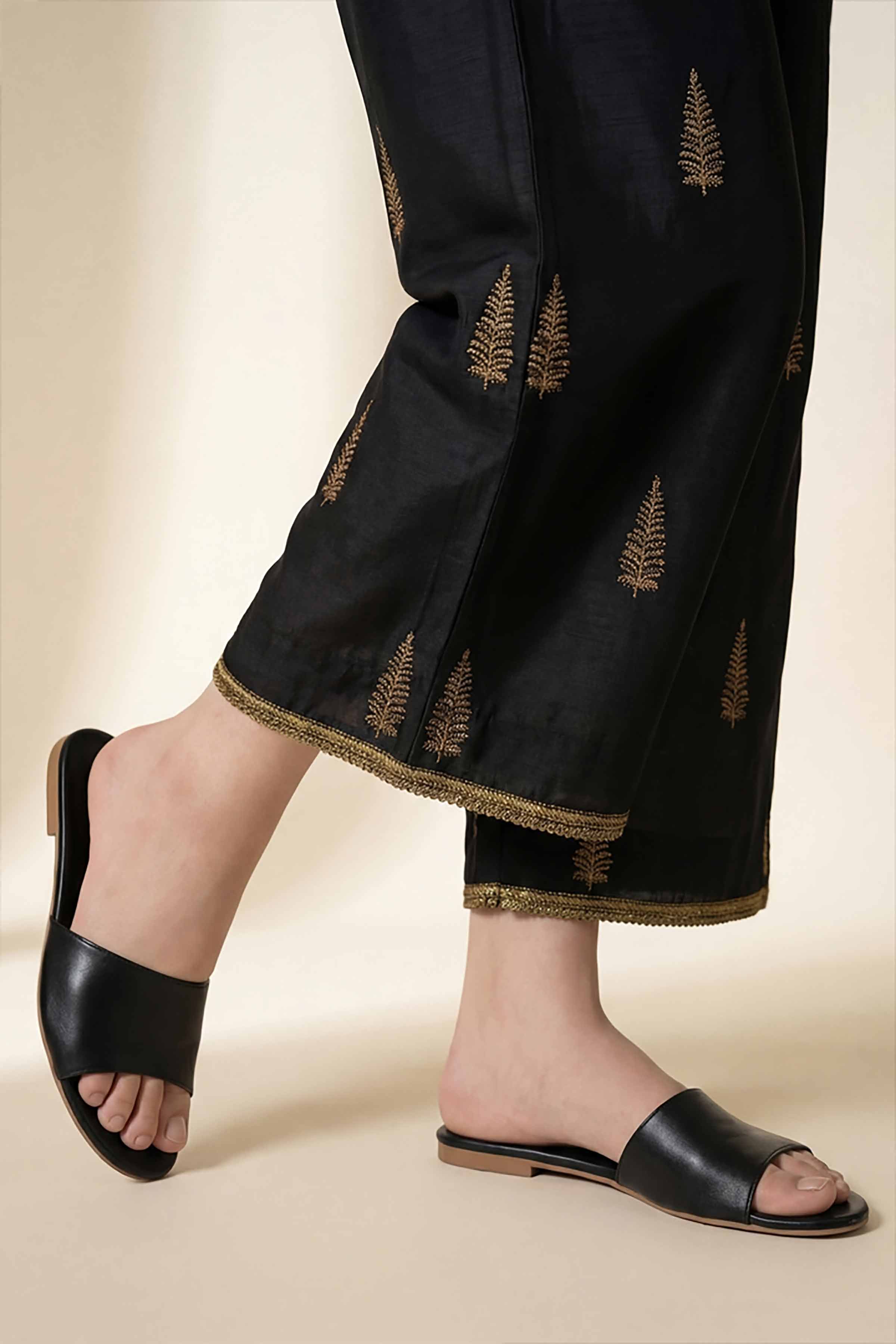 NishatUK - Black Embroidered Cambric 1-piece ready to wear Trouser