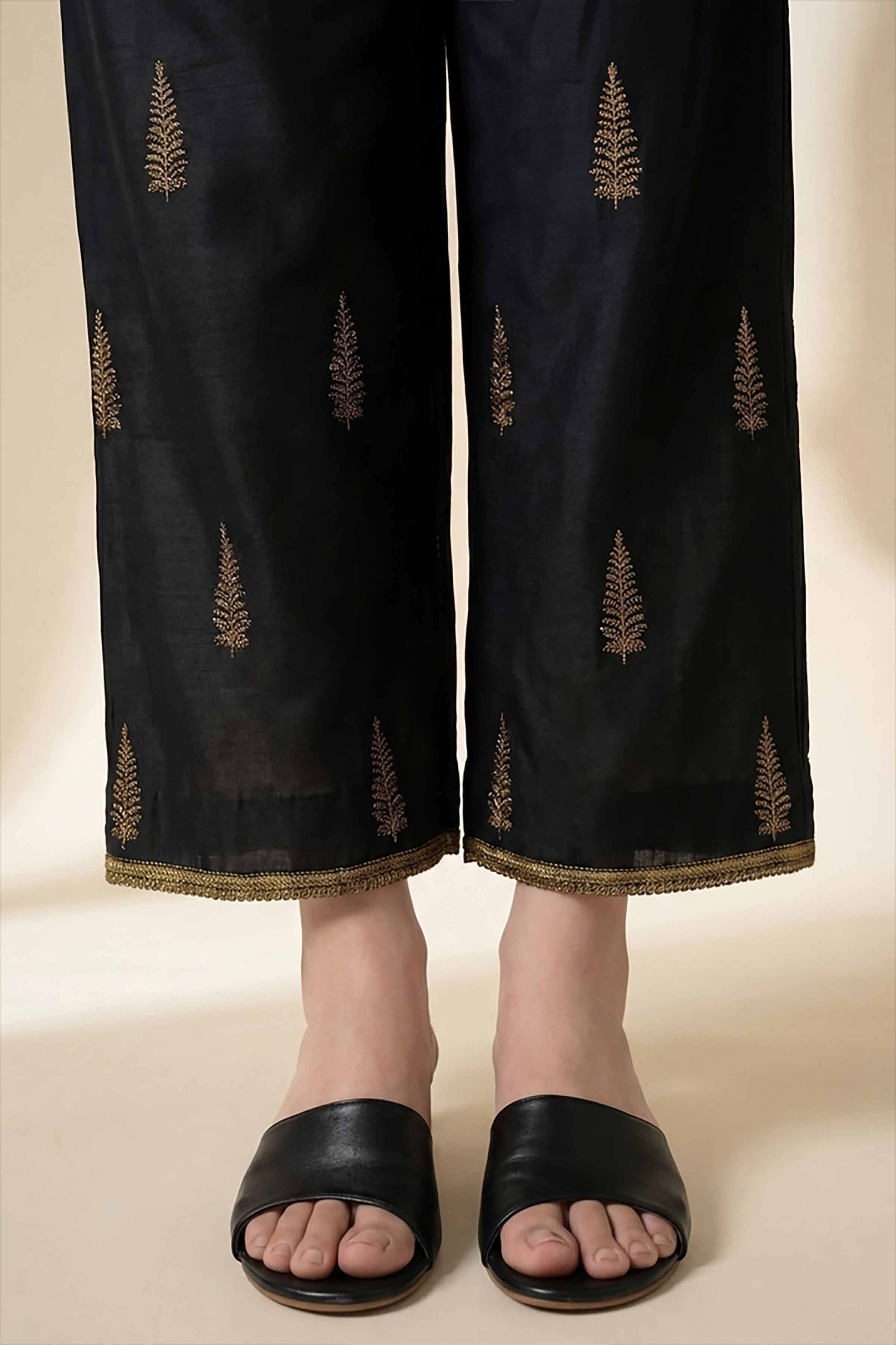 NishatUK - Black Embroidered Cambric 1-piece ready to wear Trouser