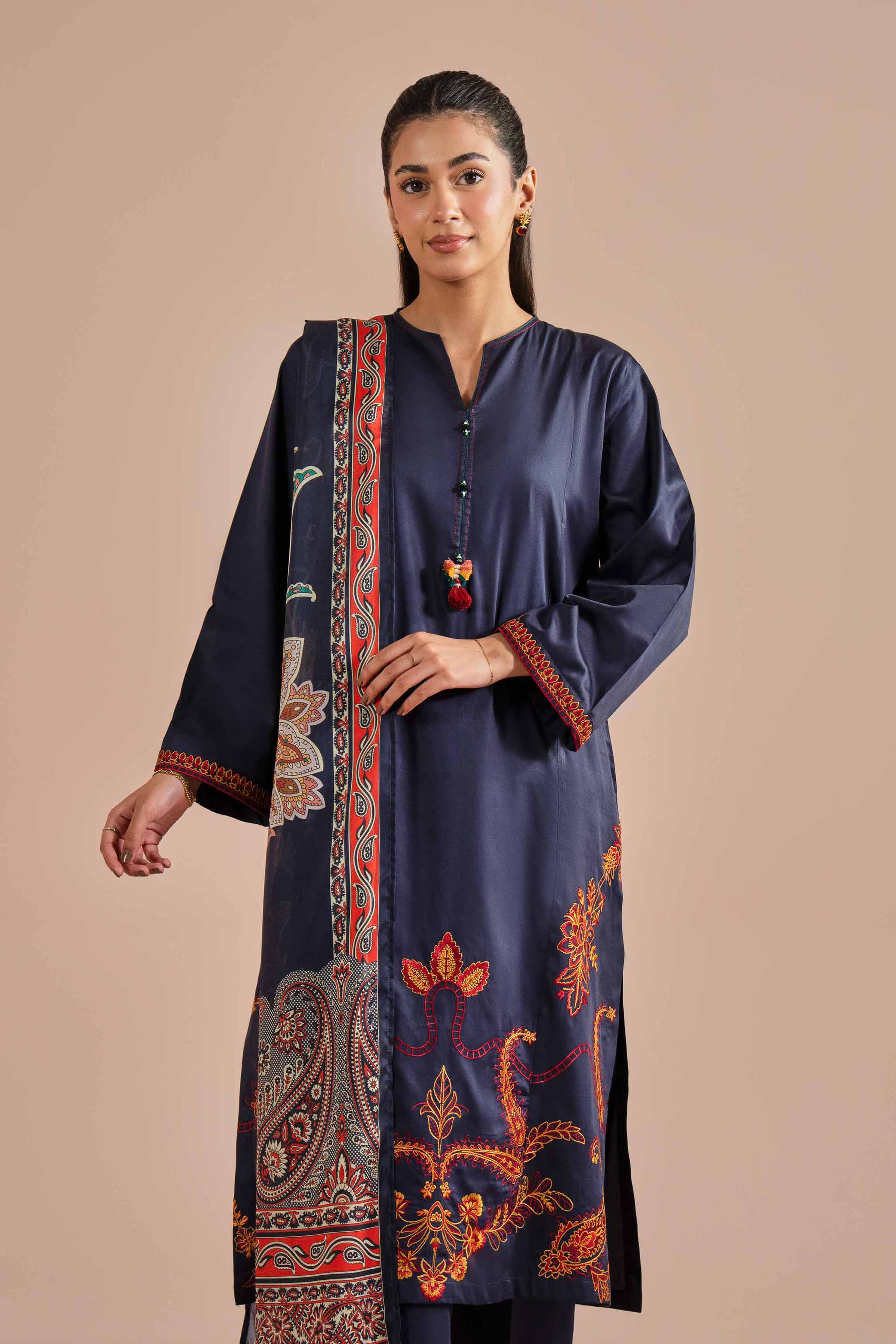 NishatUK - Blue Embroidered  Sateen  ready to wear Suit