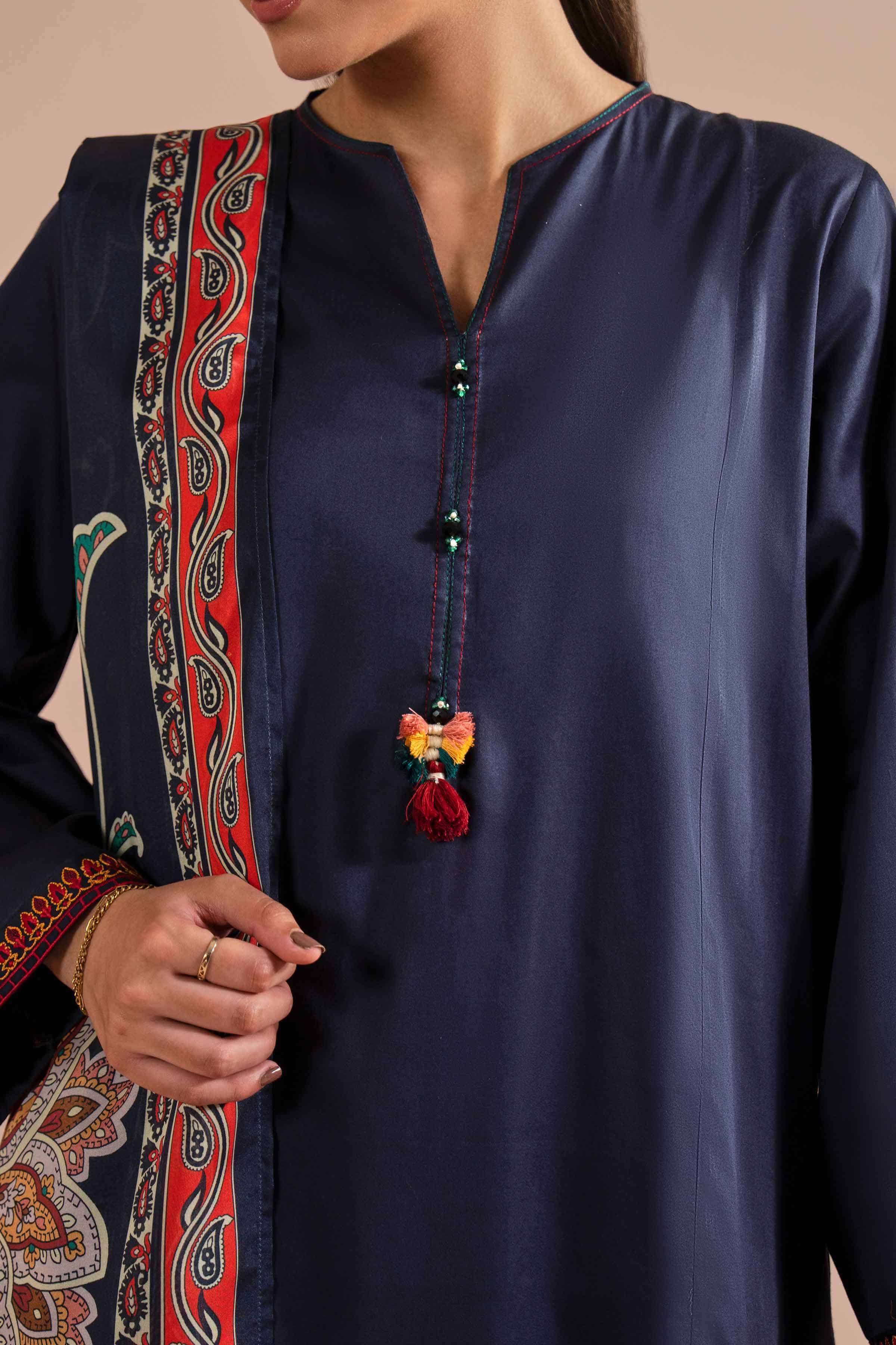 NishatUK - Blue Embroidered  Sateen  ready to wear Suit