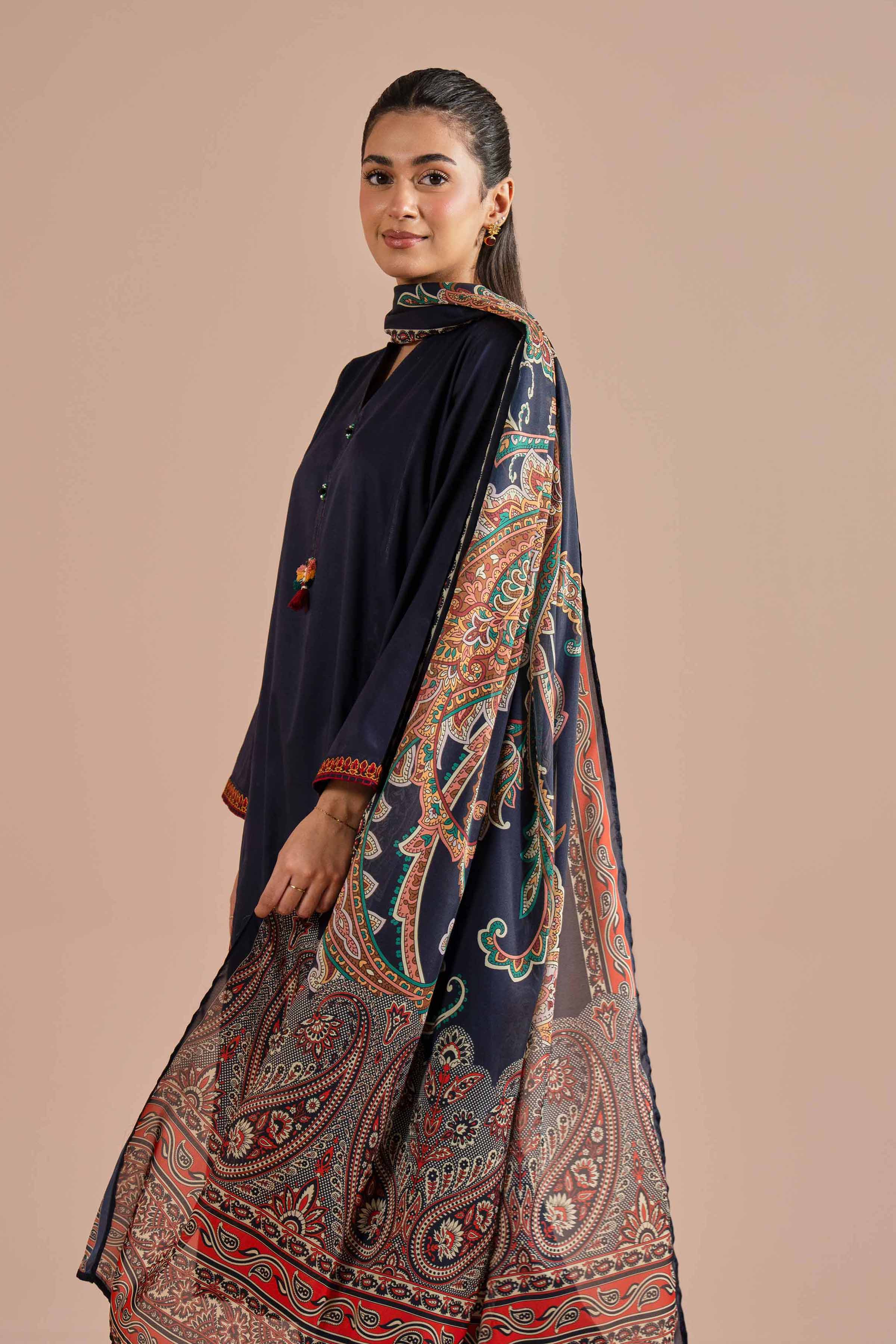 NishatUK - Blue Embroidered  Sateen  ready to wear Suit