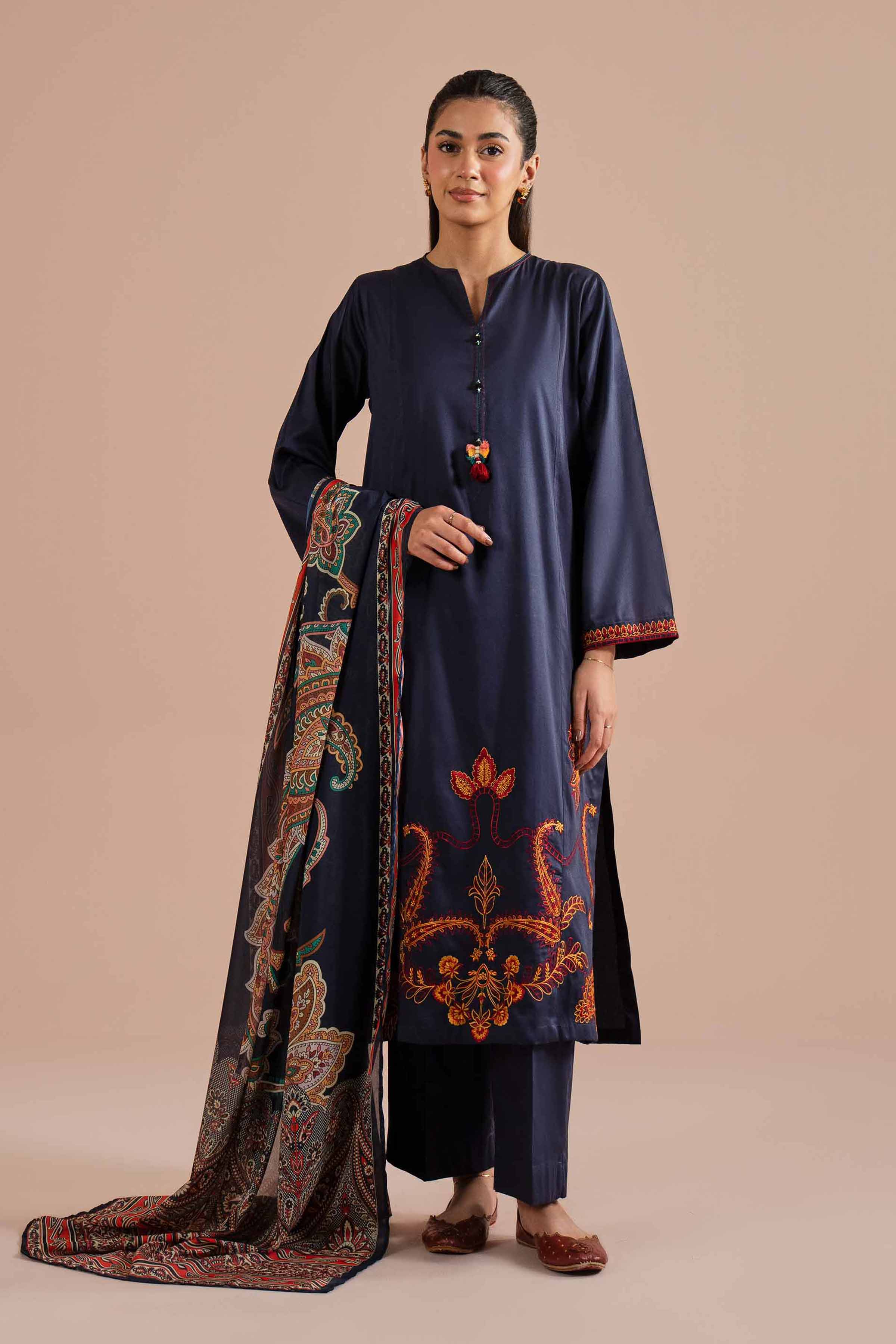 NishatUK - Blue Embroidered  Sateen  ready to wear Suit