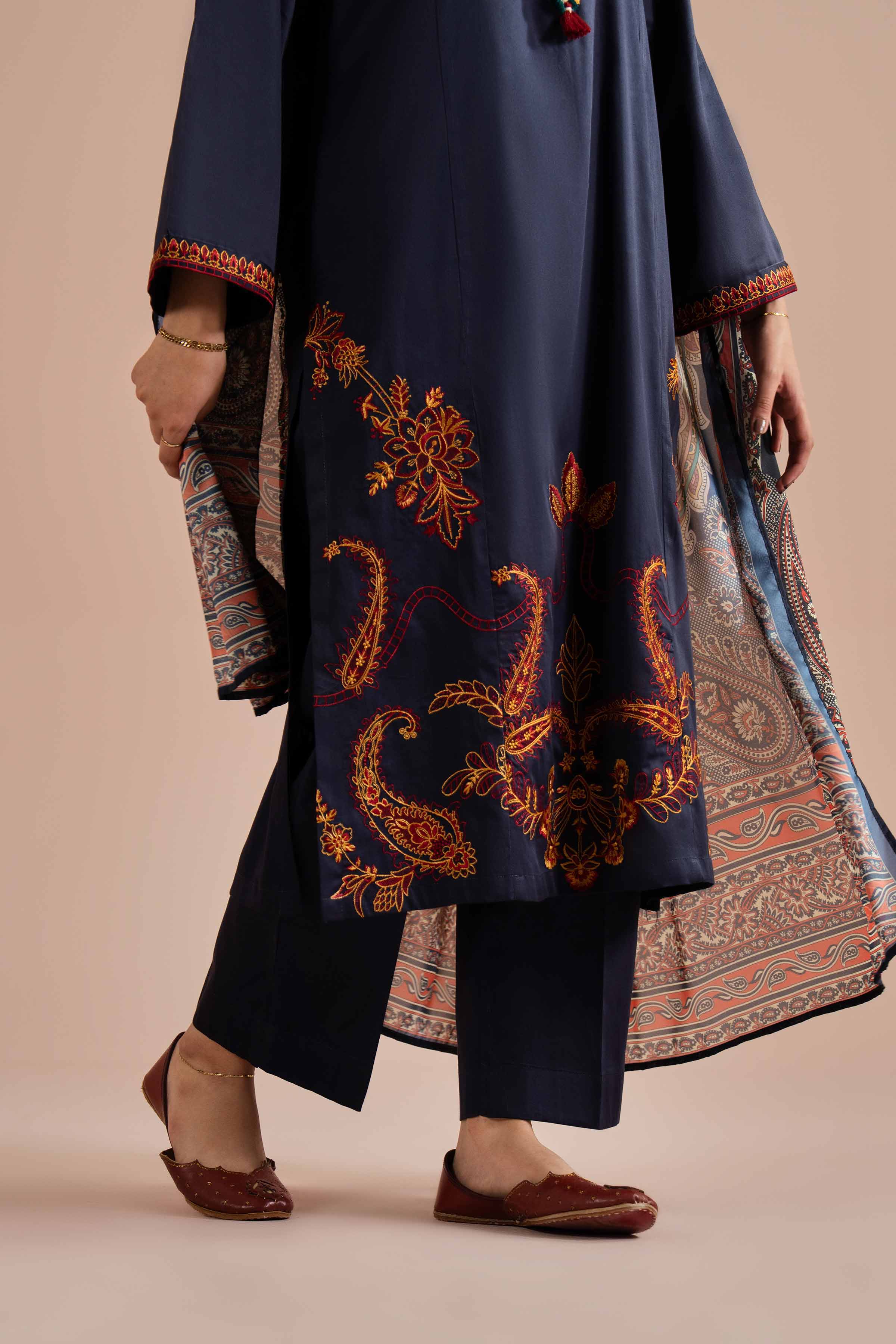 NishatUK - Blue Embroidered  Sateen  ready to wear Suit