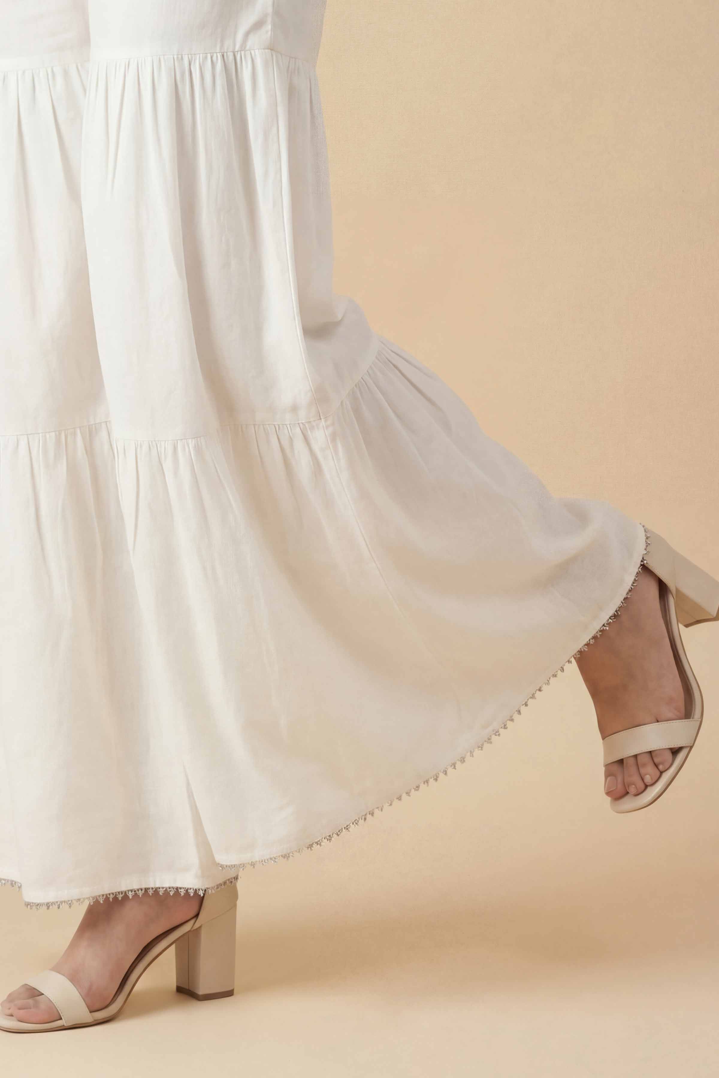 NishatUK - White Solids Cambric 1-piece ready to wear sharara