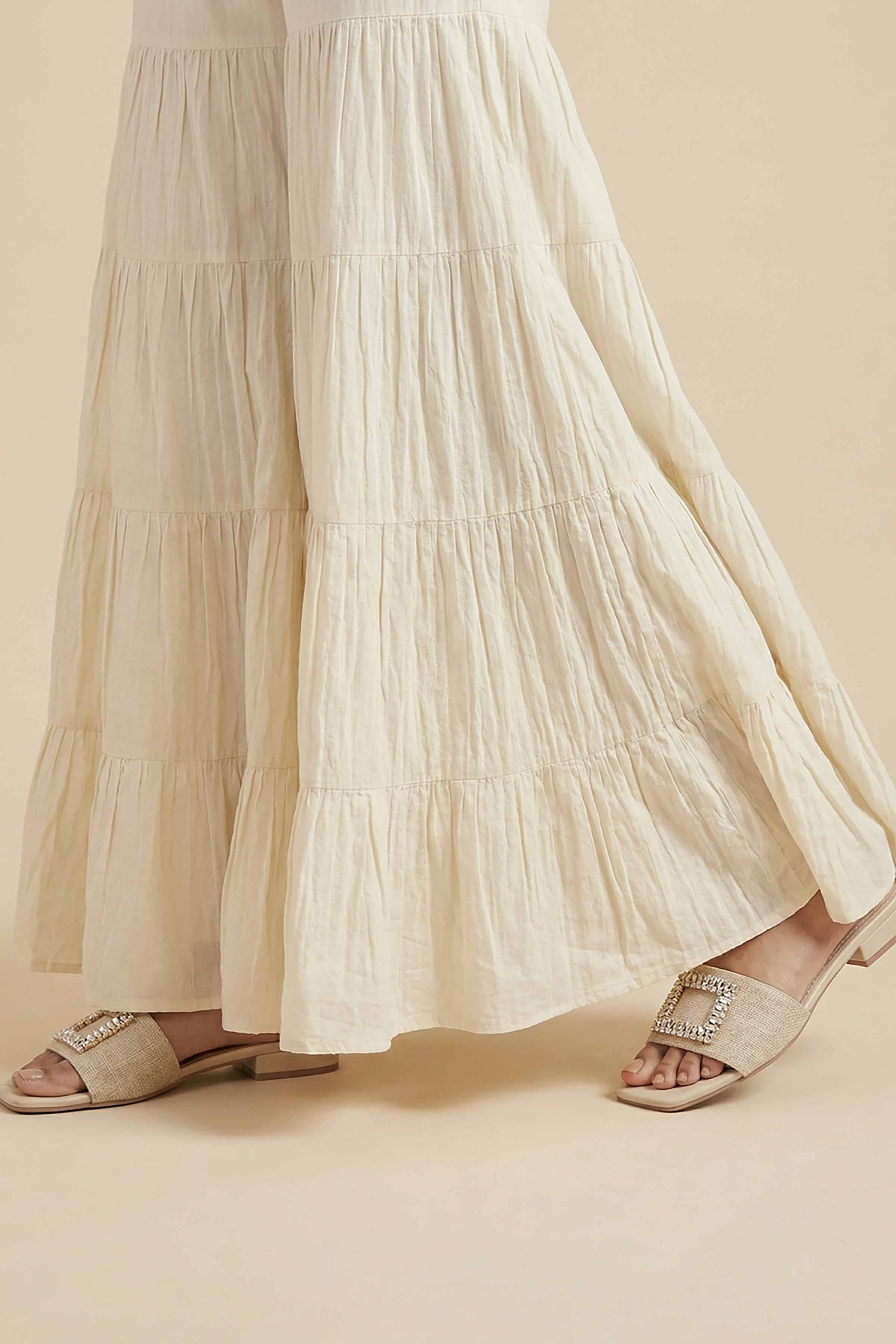 NishatUK - Off White Solids Cambric 1-piece ready to wear sharara