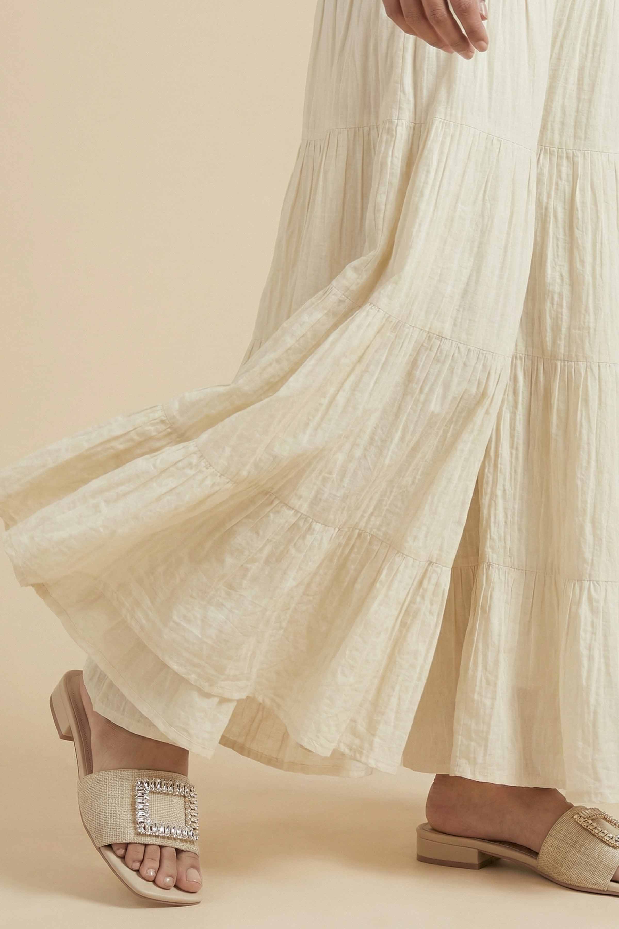 NishatUK - Off White Solids Cambric 1-piece ready to wear sharara