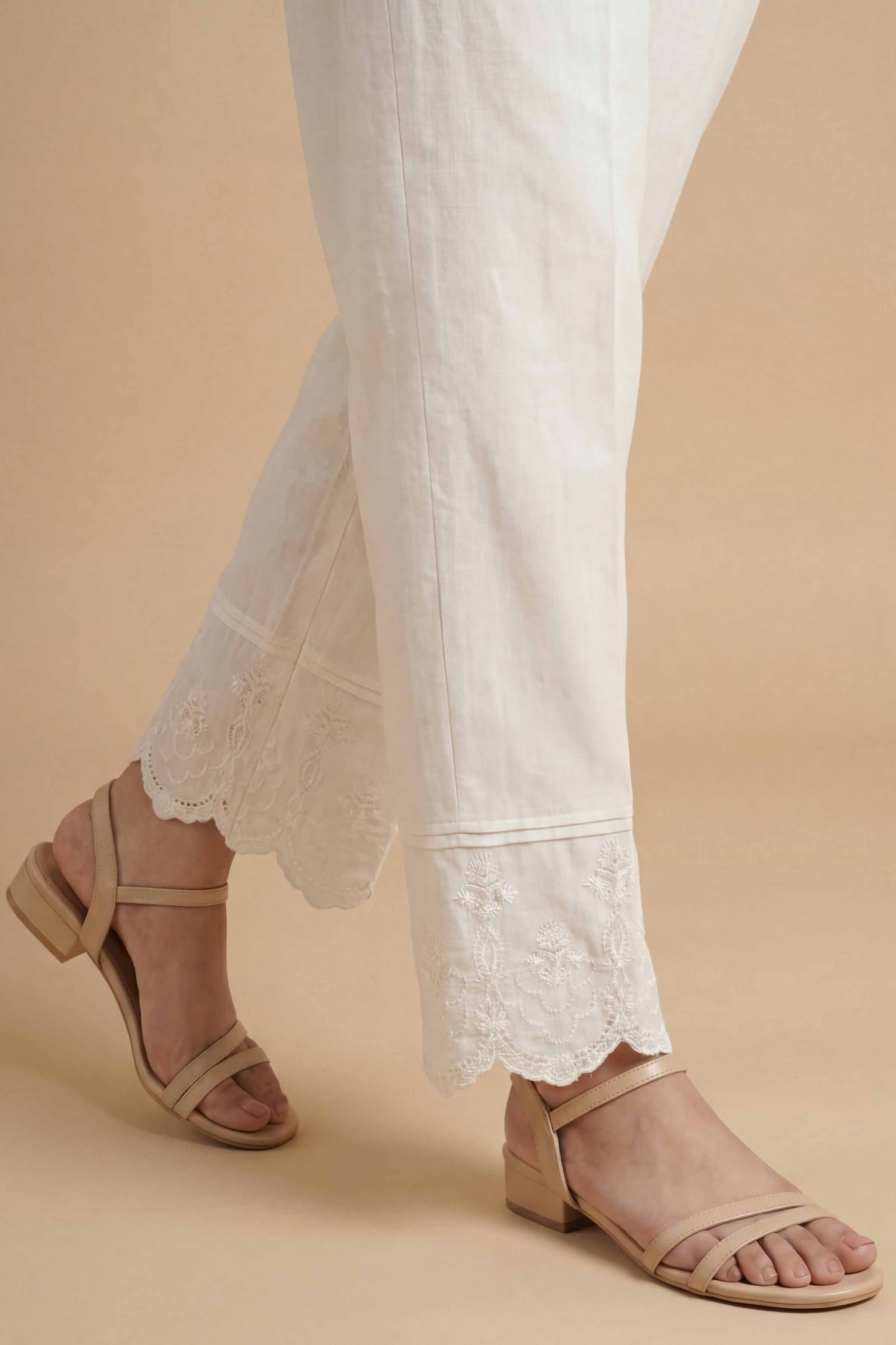NishatUK - White Embroidered Cambric  ready to wear Trouser