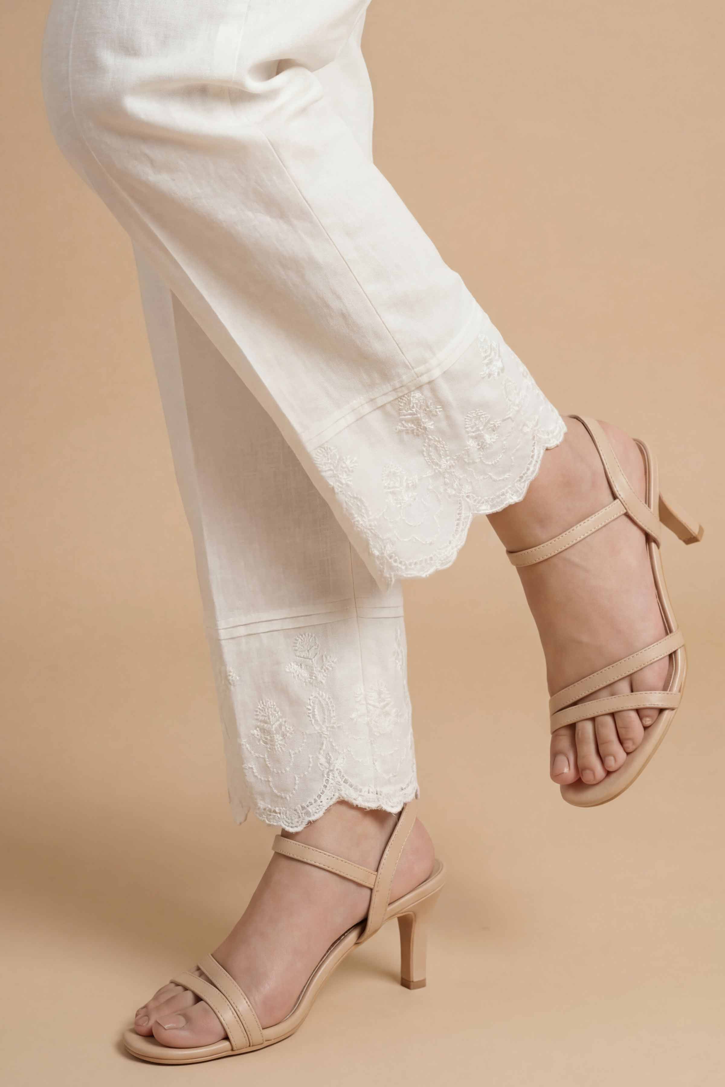 NishatUK - White Embroidered Cambric  ready to wear Trouser