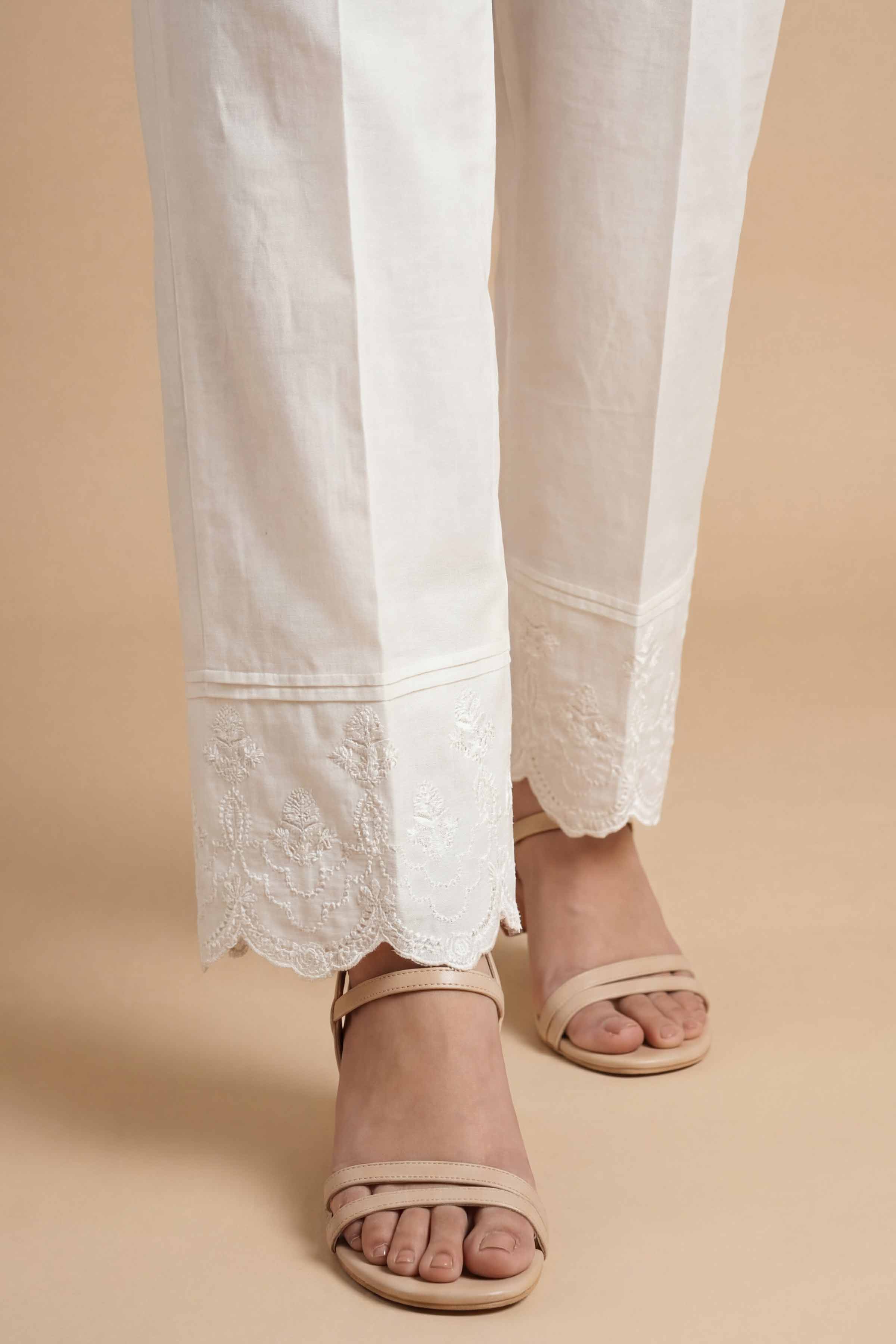 NishatUK - White Embroidered Cambric  ready to wear Trouser