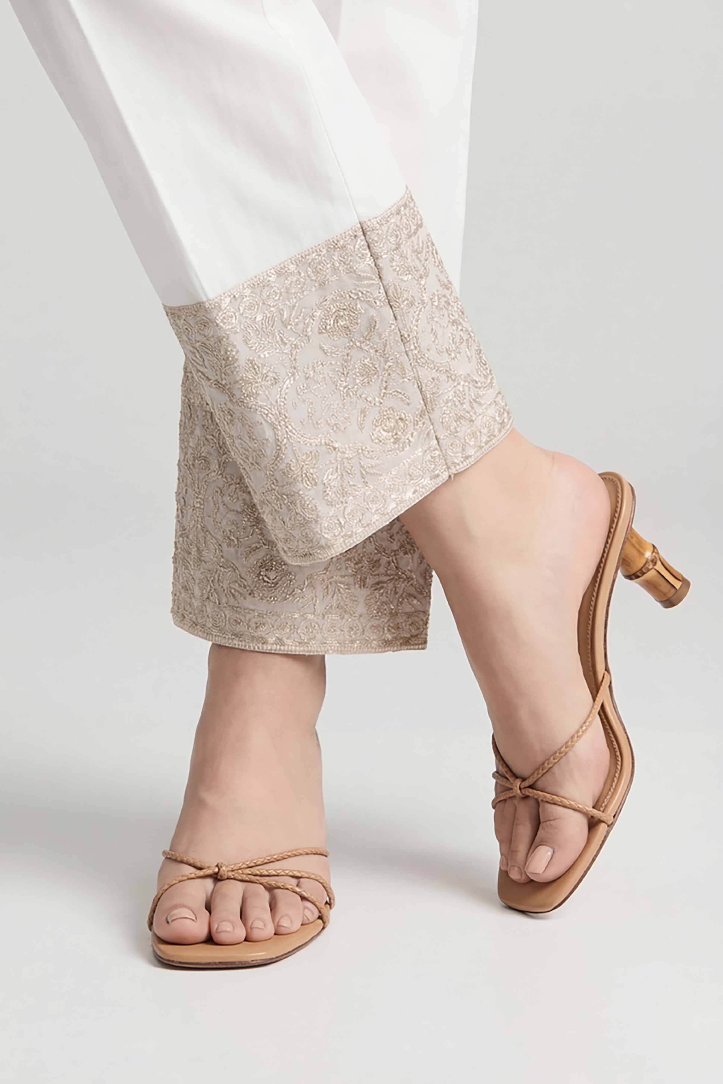 NishatUK - White Embroidered Cambric 1-piece ready to wear trouser