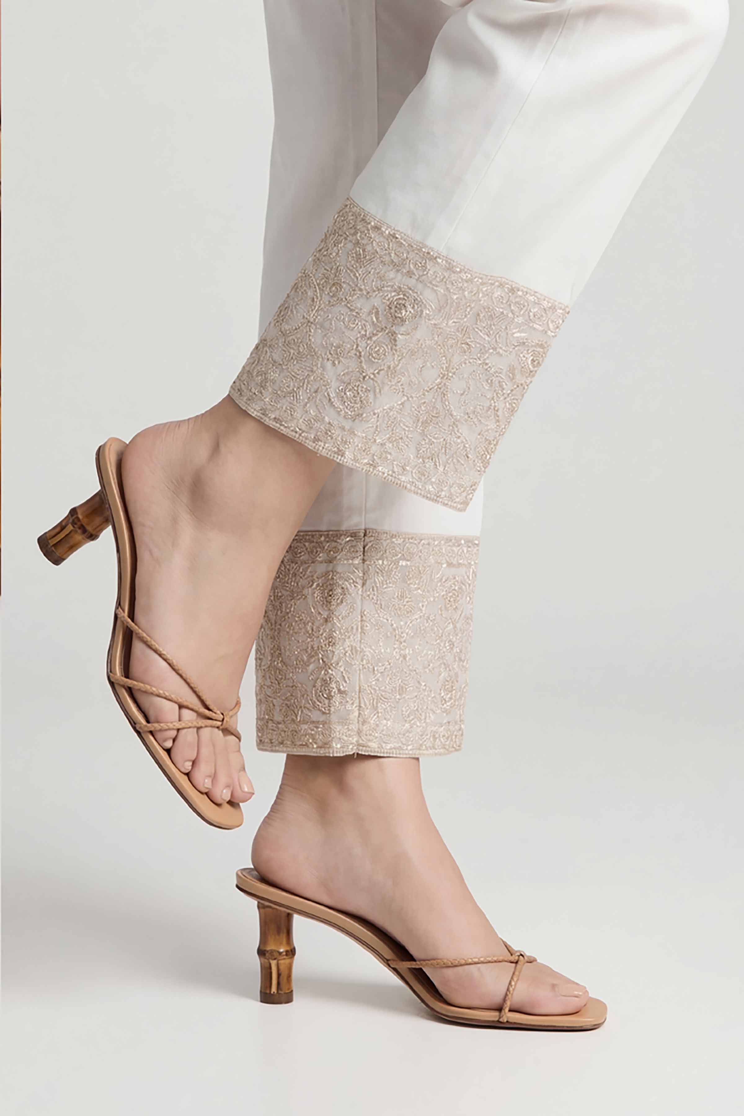 NishatUK - White Embroidered Cambric 1-piece ready to wear trouser