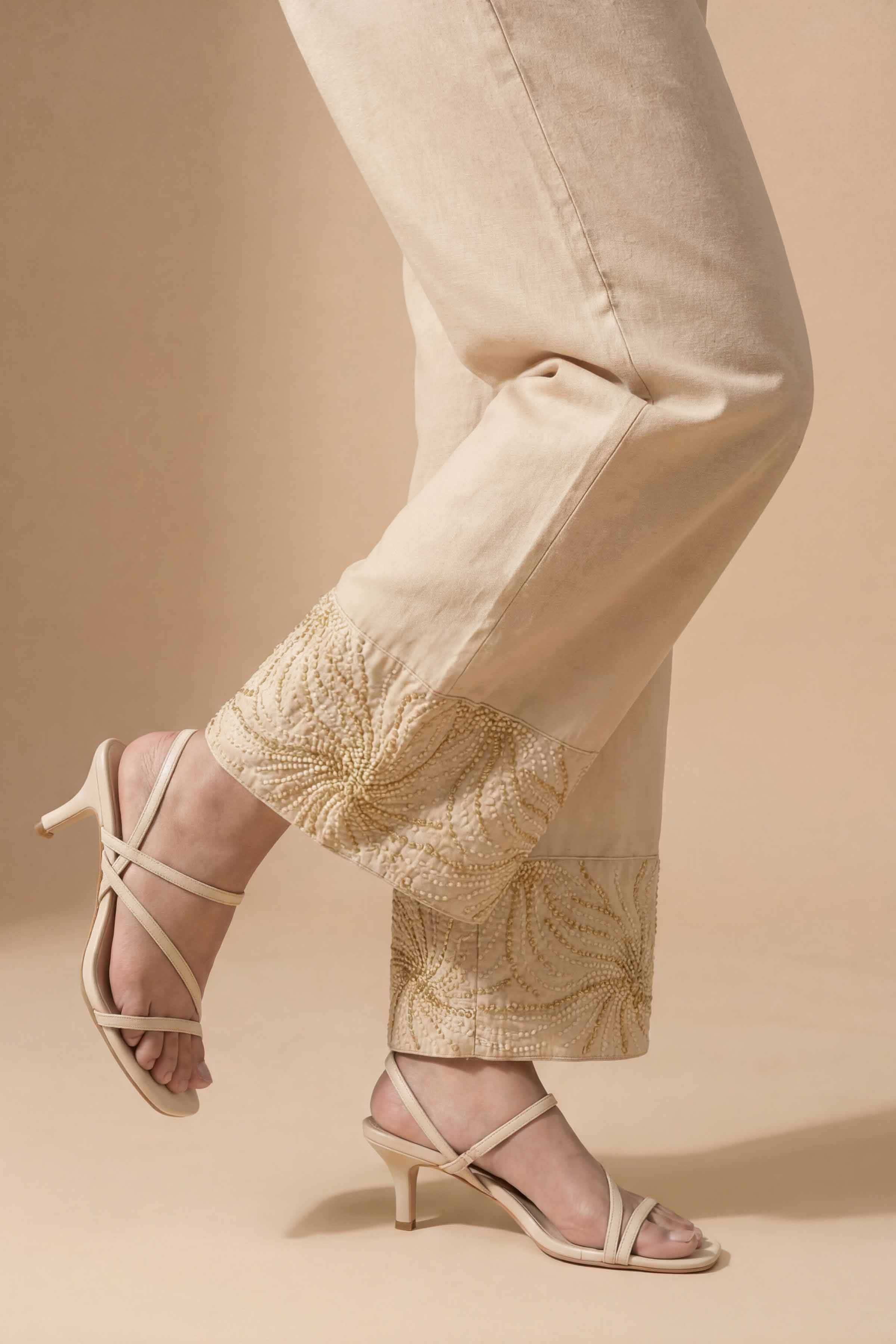 NishatUK - Beige Embroidered Cambric 1-piece ready to wear trouser