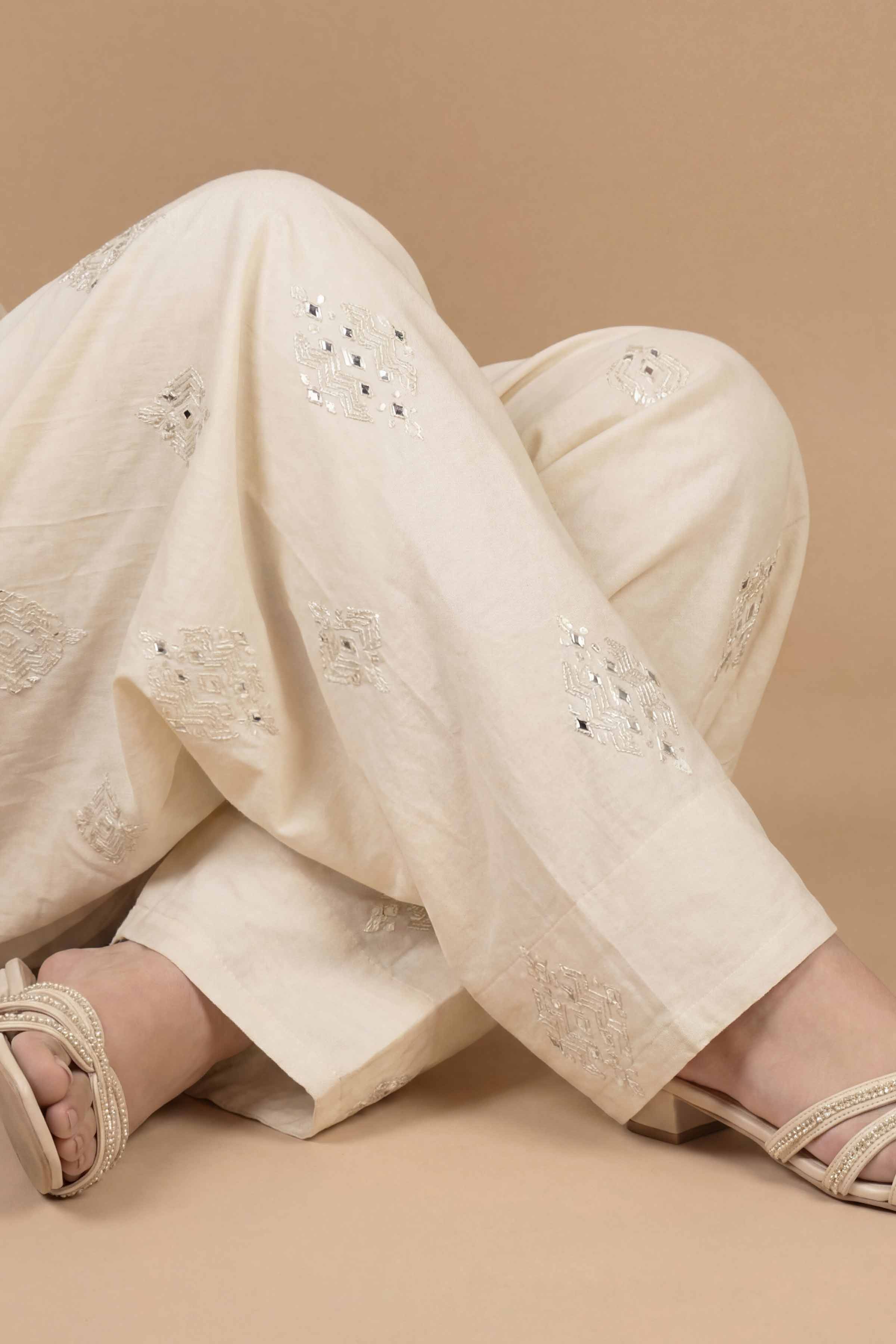 NishatUK - Off White Embroidered Cambric 1-piece ready to wear shalwar