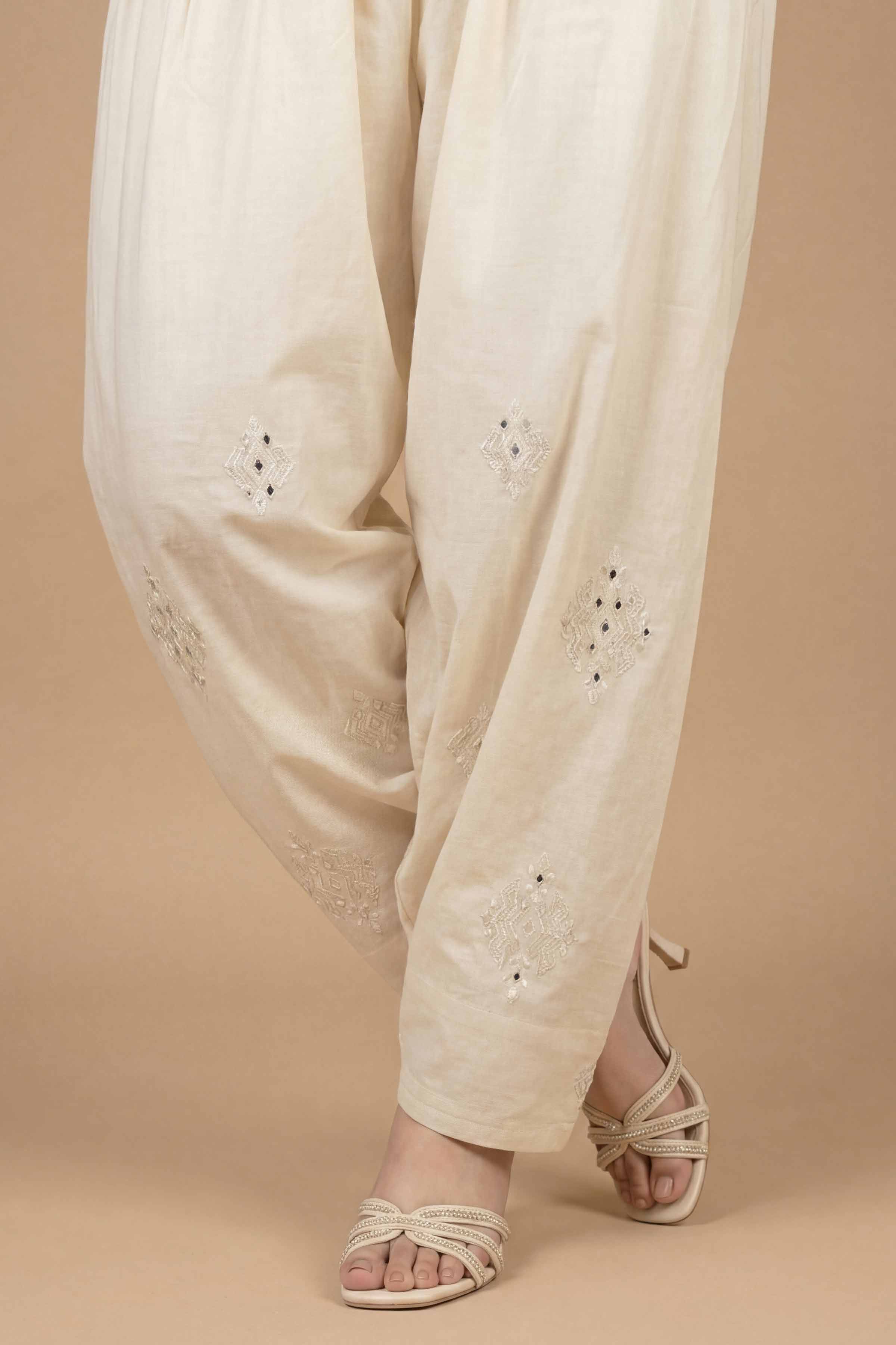 NishatUK - Off White Embroidered Cambric 1-piece ready to wear shalwar