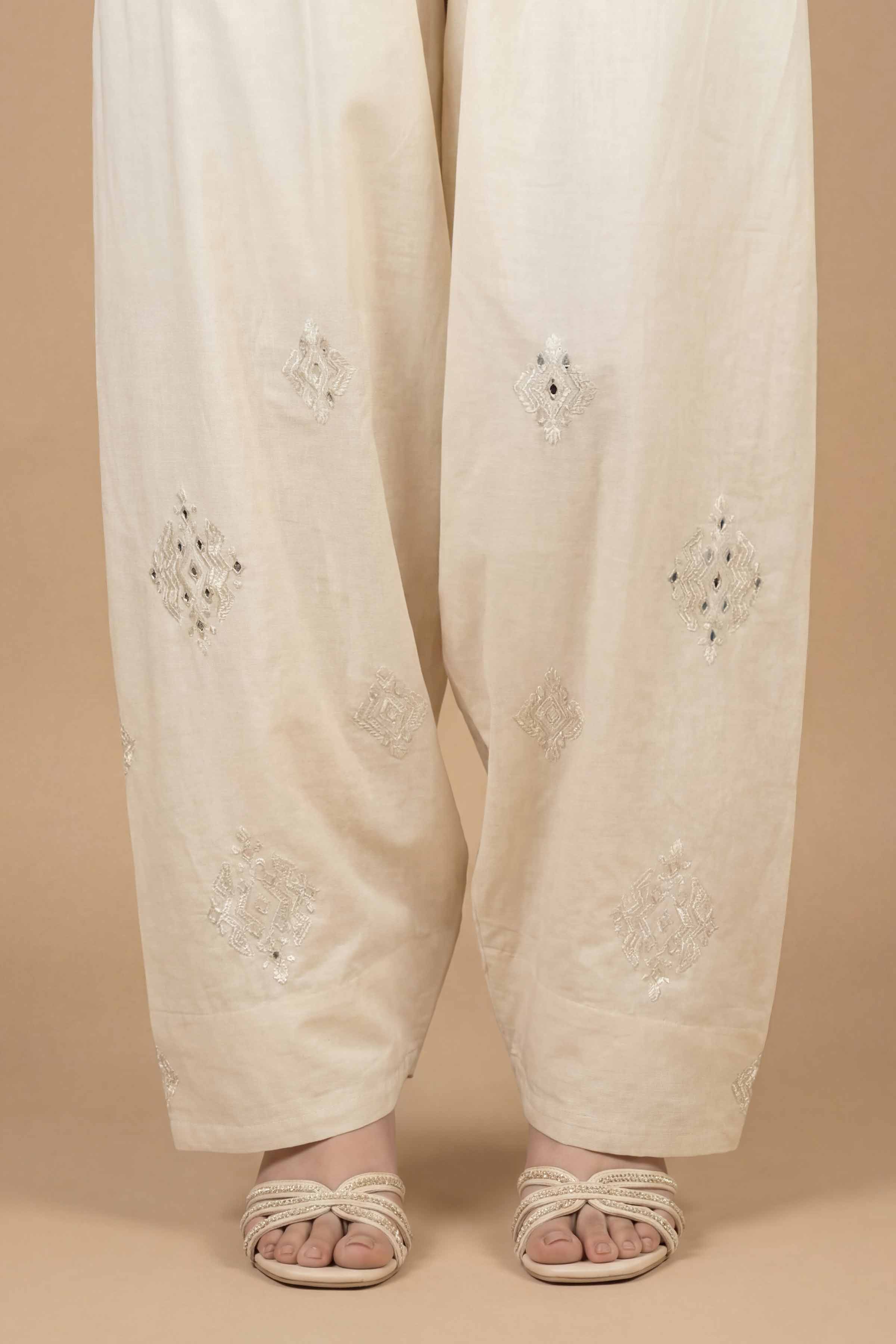 NishatUK - Off White Embroidered Cambric 1-piece ready to wear shalwar