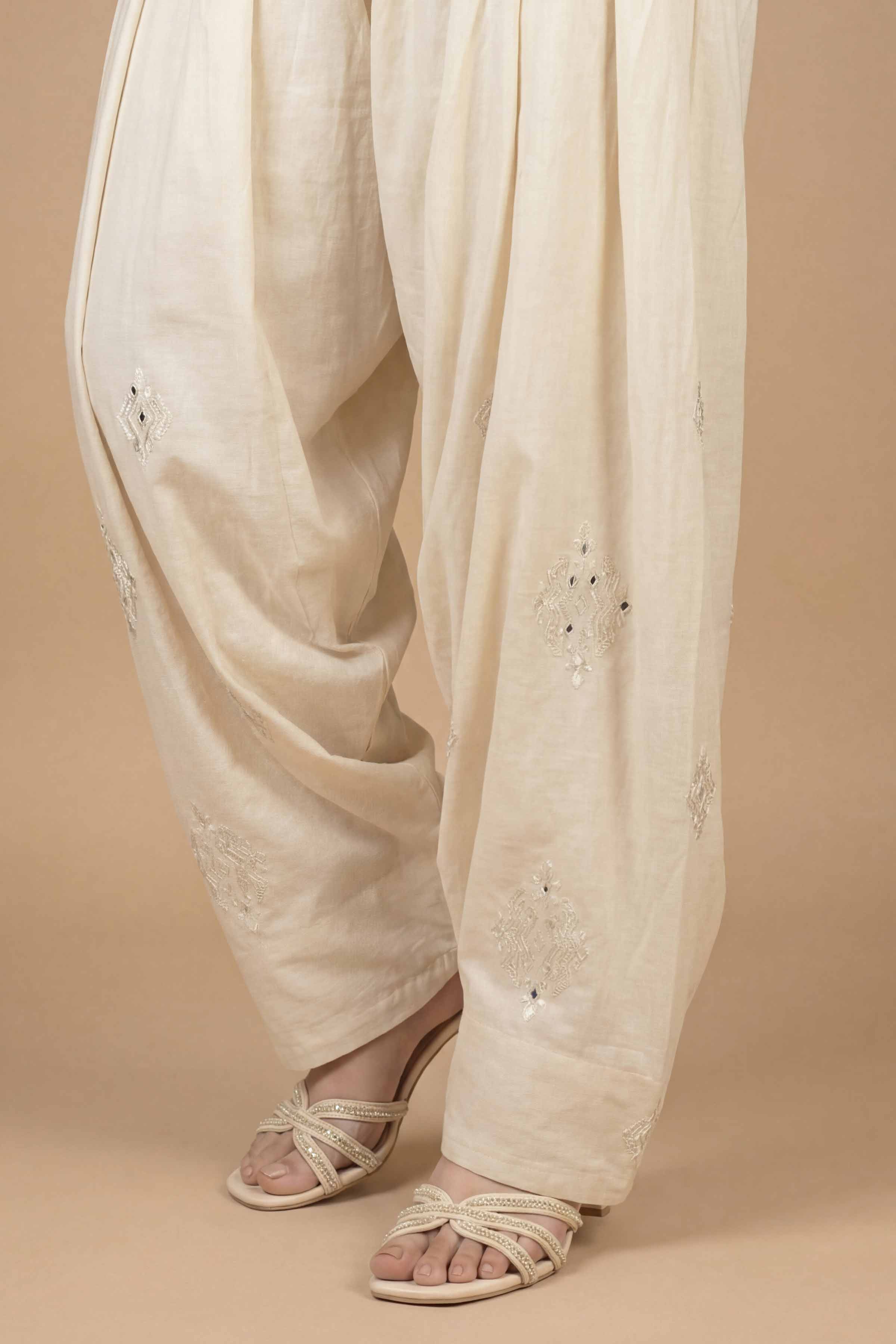 NishatUK - Off White Embroidered Cambric 1-piece ready to wear shalwar