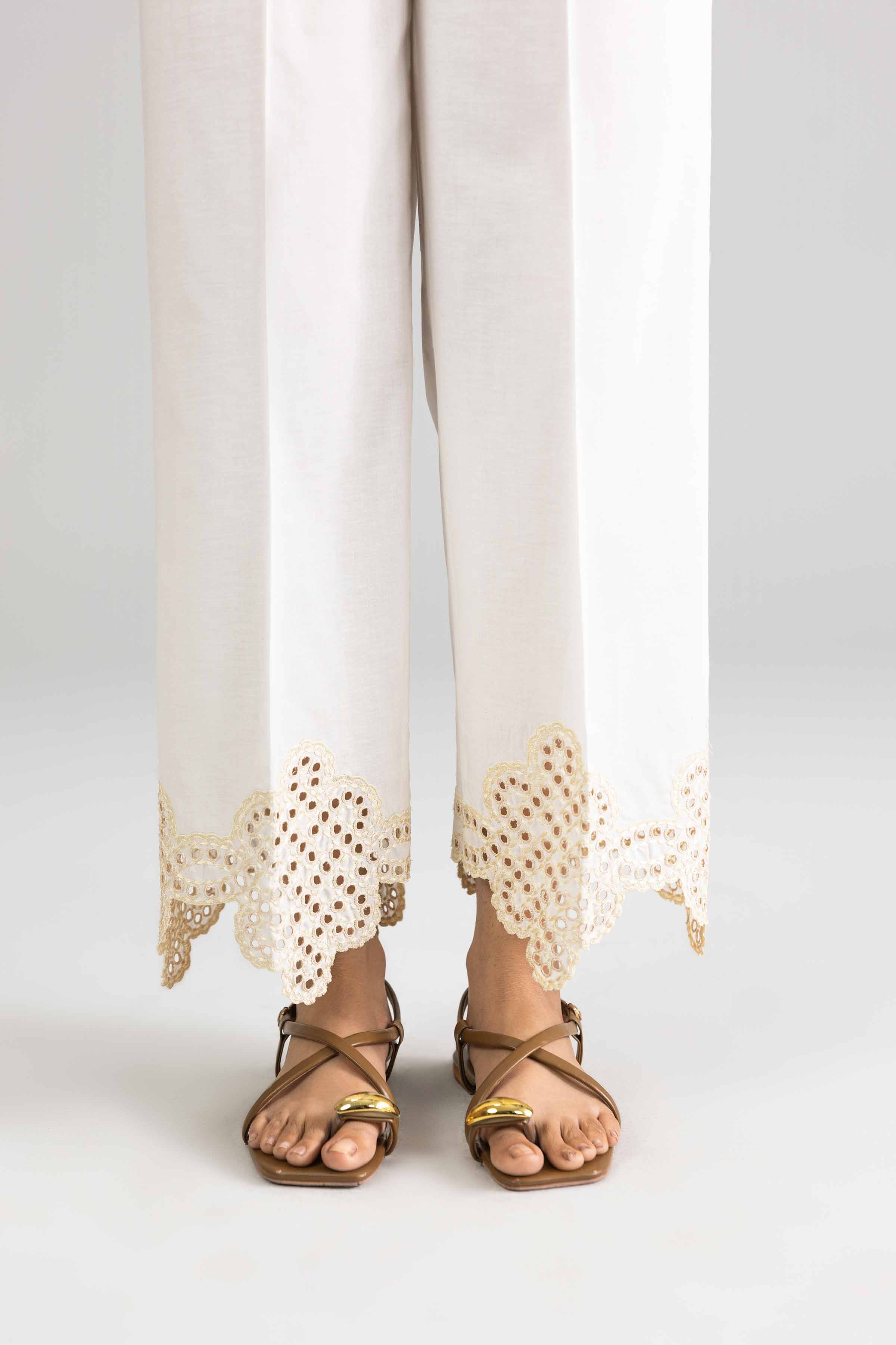 Nishat UK - White Embroidered Cambric 1-piece ready to wear trouser