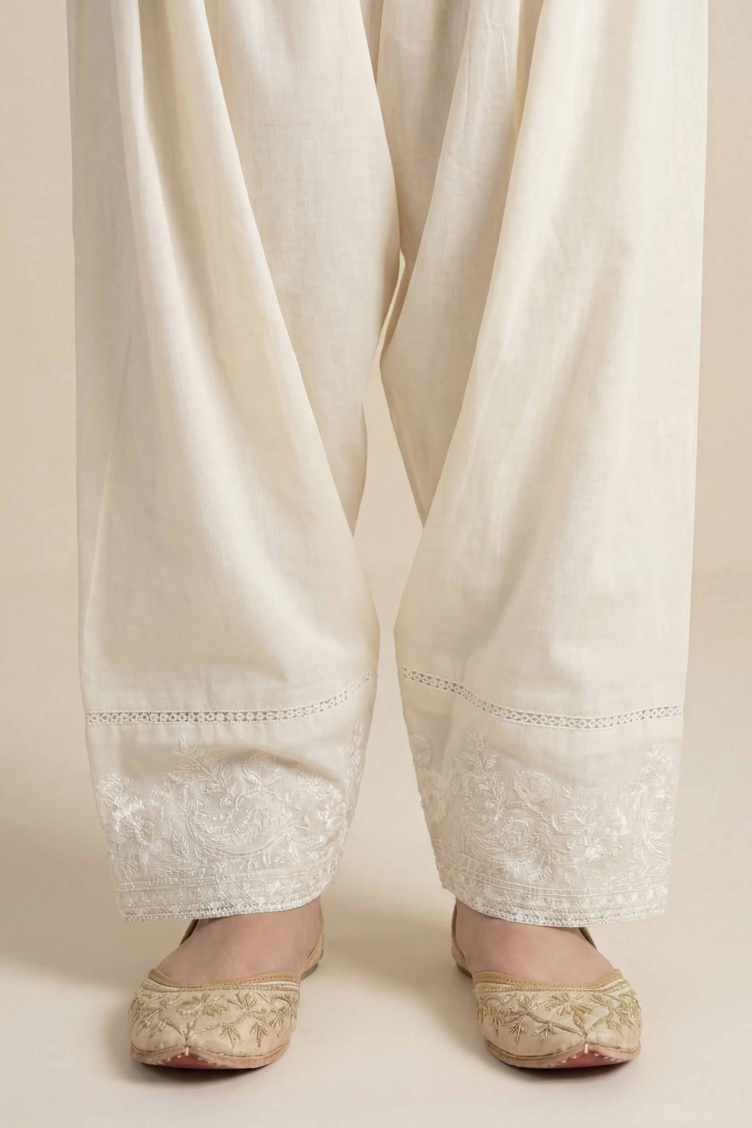 NishatUK - Off White  Embroidered Cambric 1-piece ready to wear shalwar